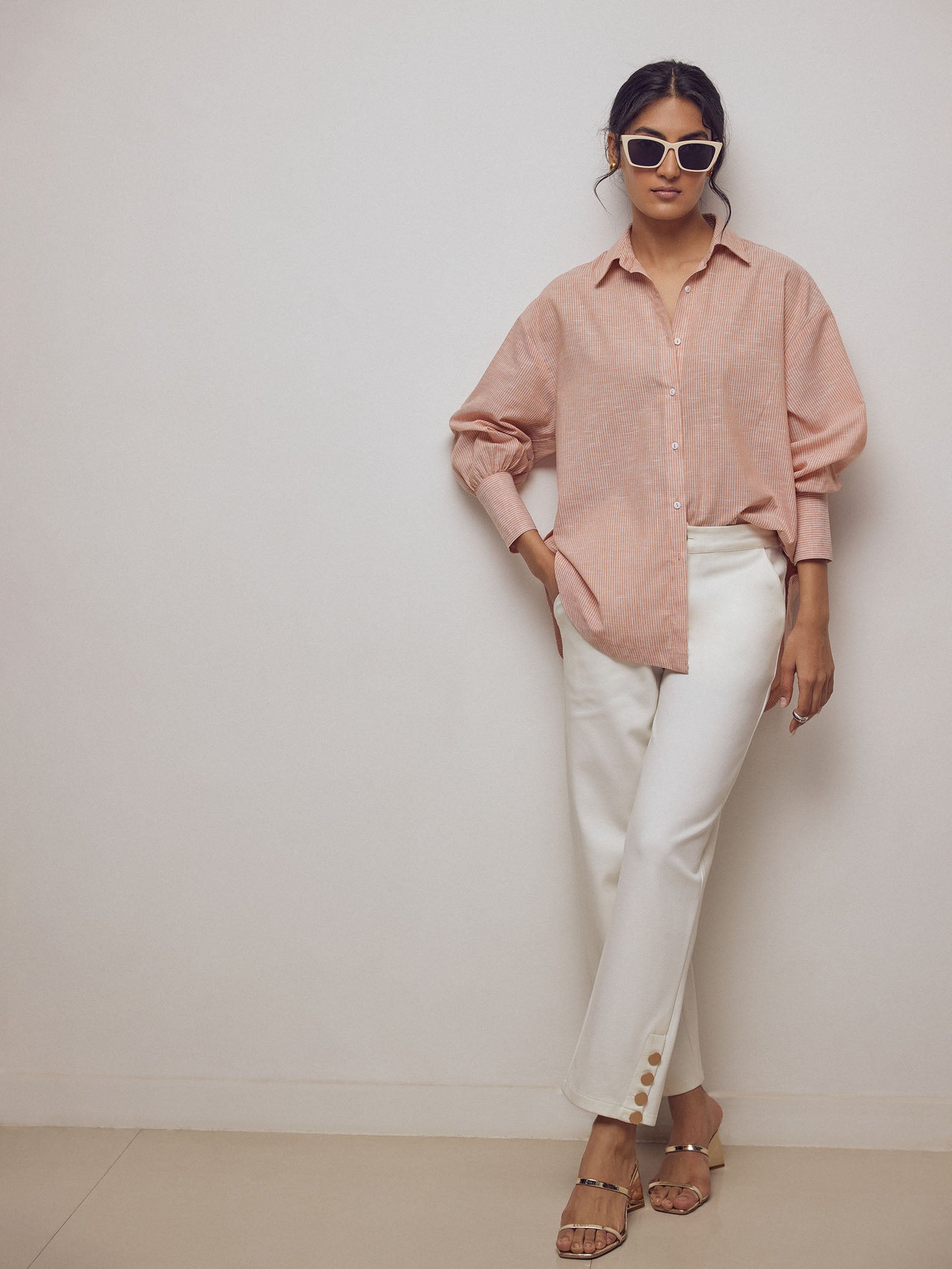 Apricot Striped Oversized Shirt