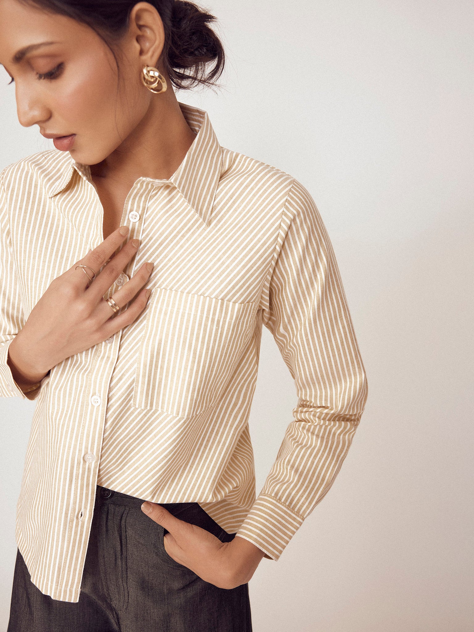 Beige Striped Cotton Shirt
Beige Striped Cotton Shirt