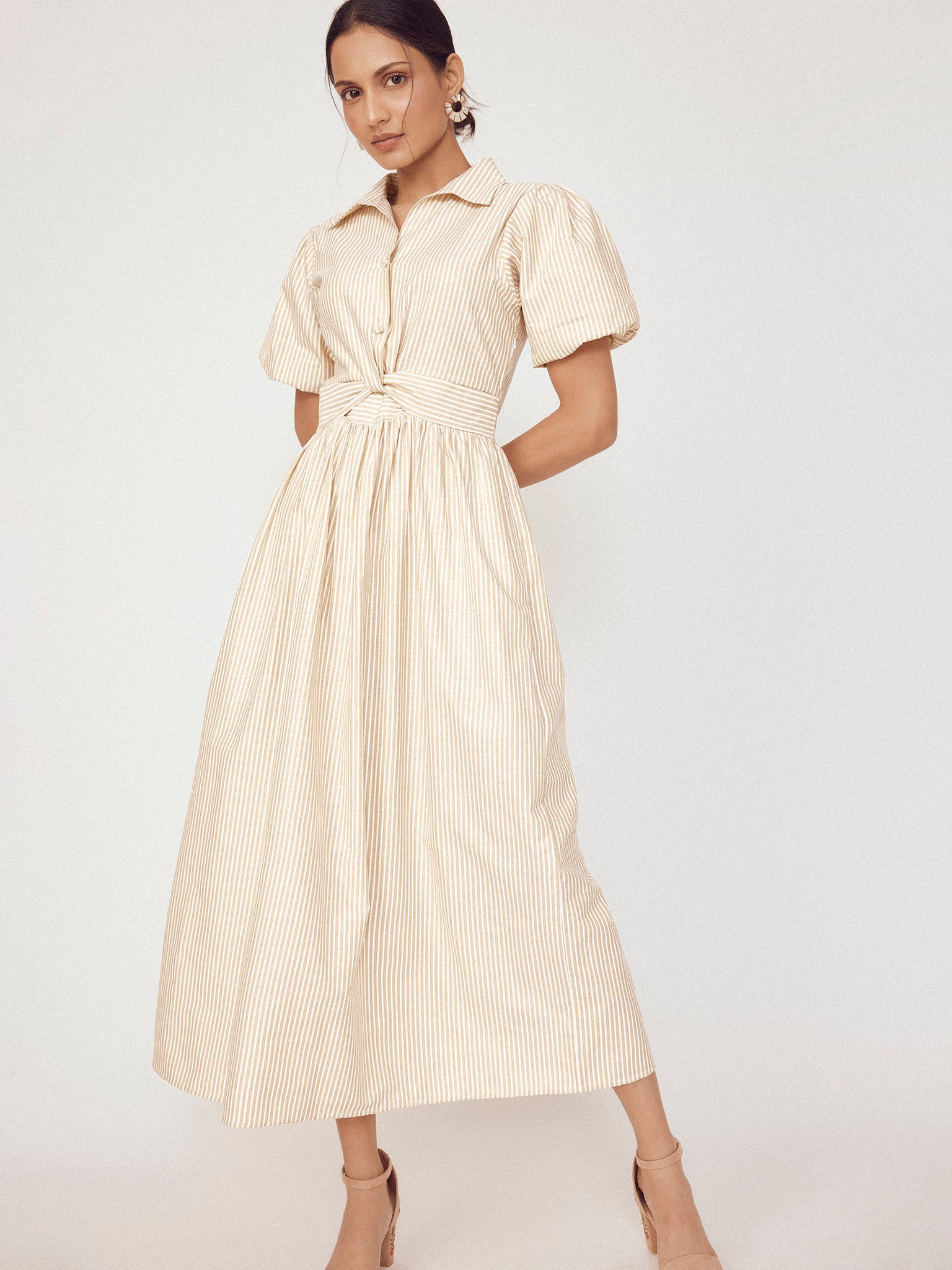 Beige Striped Front Twist Dress
Beige Striped Front Twist Dress