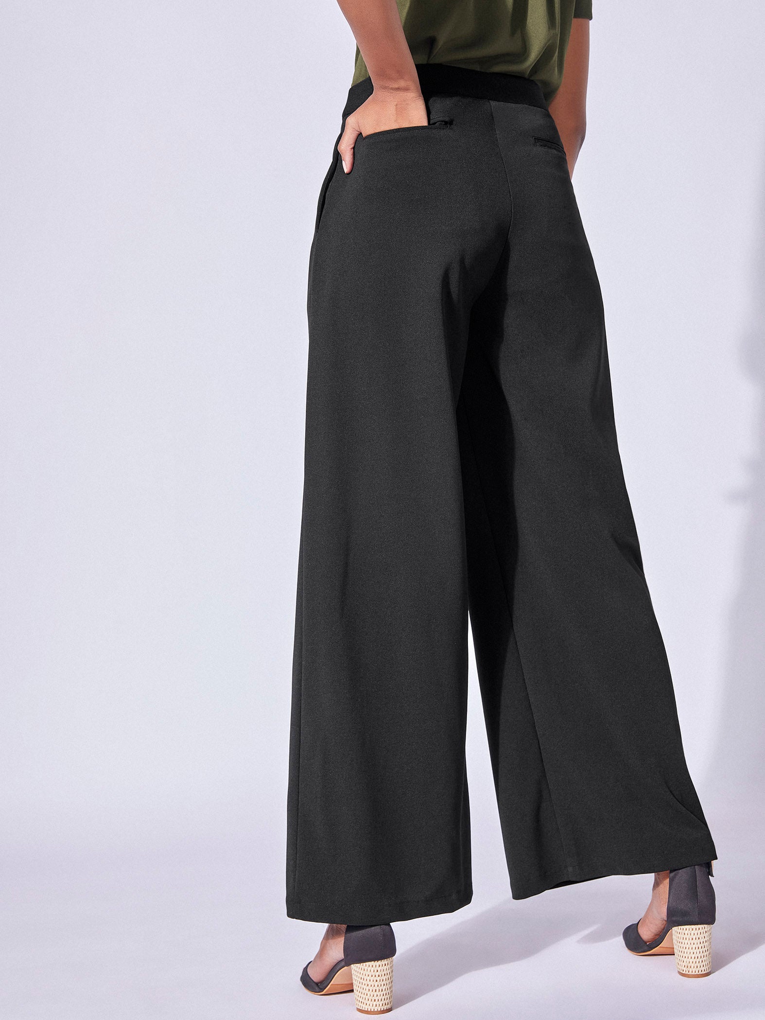 Black Belted Flare Trousers