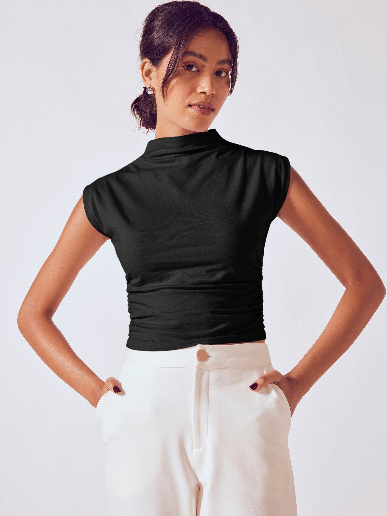 Black High Neck Knit Top