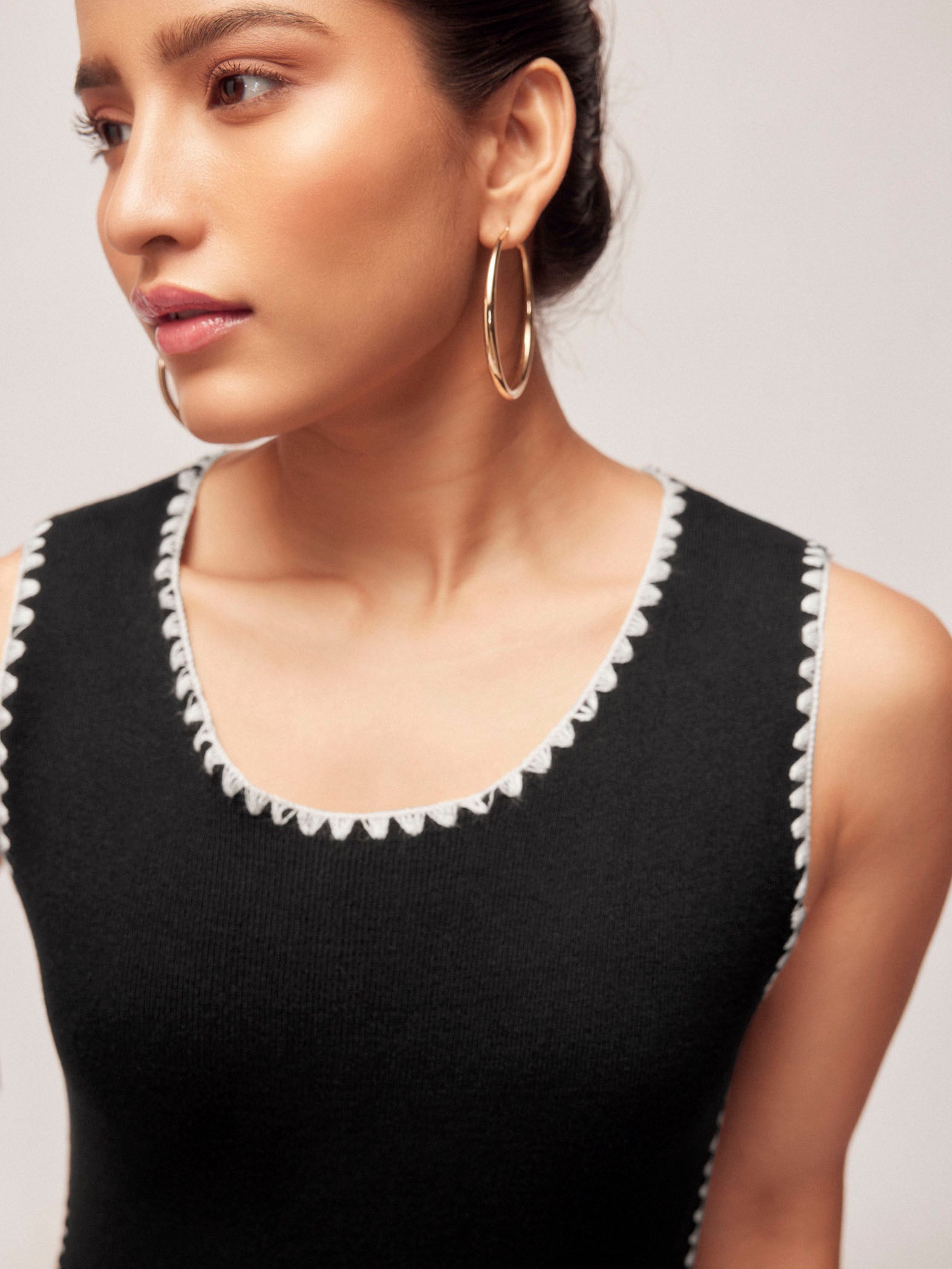 Black Knit Contrast Detail Dress