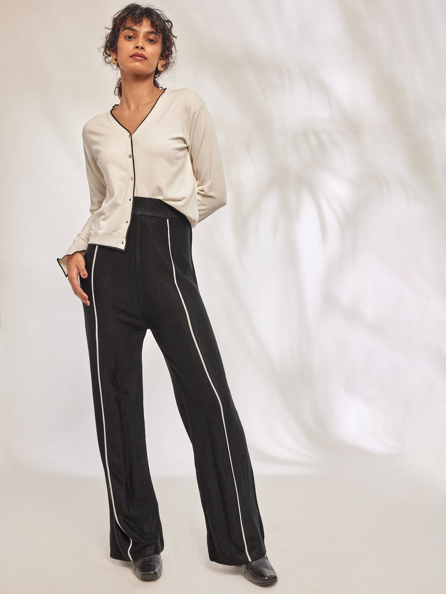 Black Knit Piping Detail Trousers