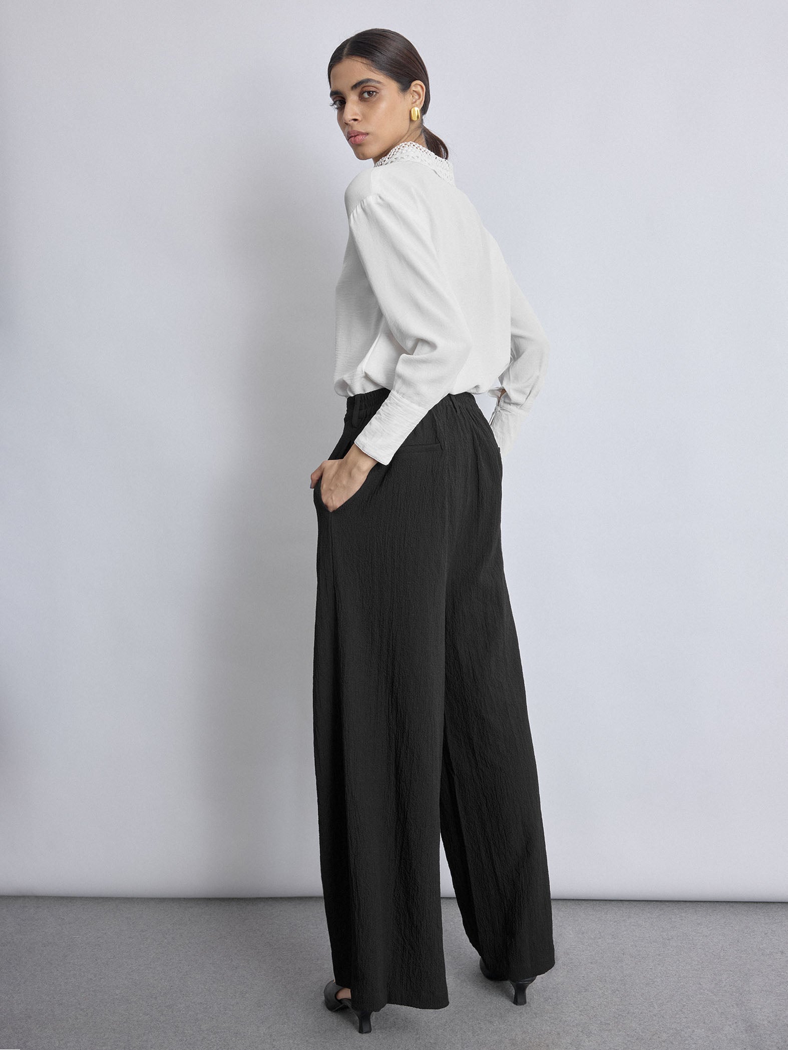 Black Pleated Flare Pants