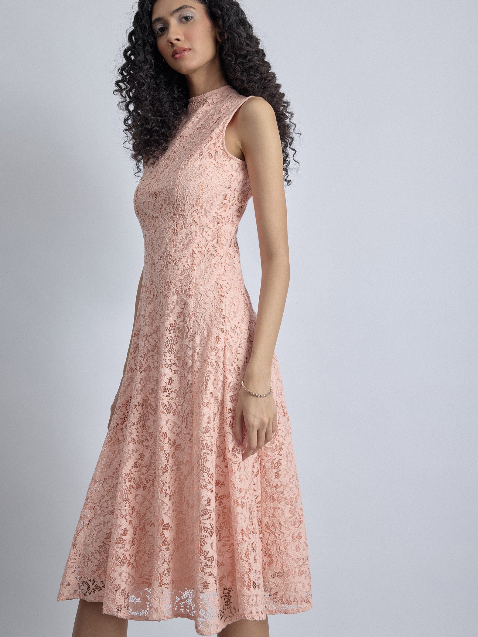 Blush Lace Panelled Midi Dress
