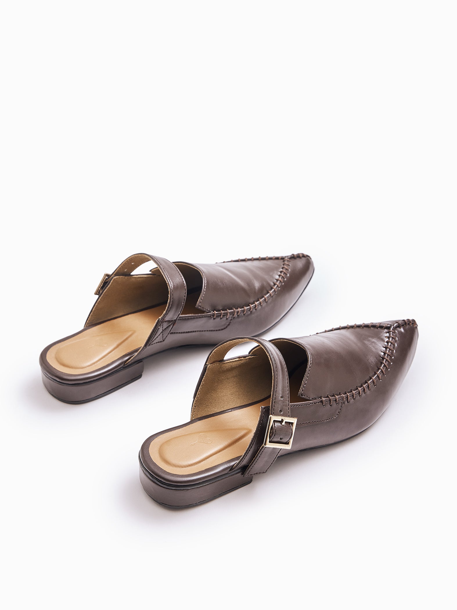 Chocolate Buckle Strap Mules
