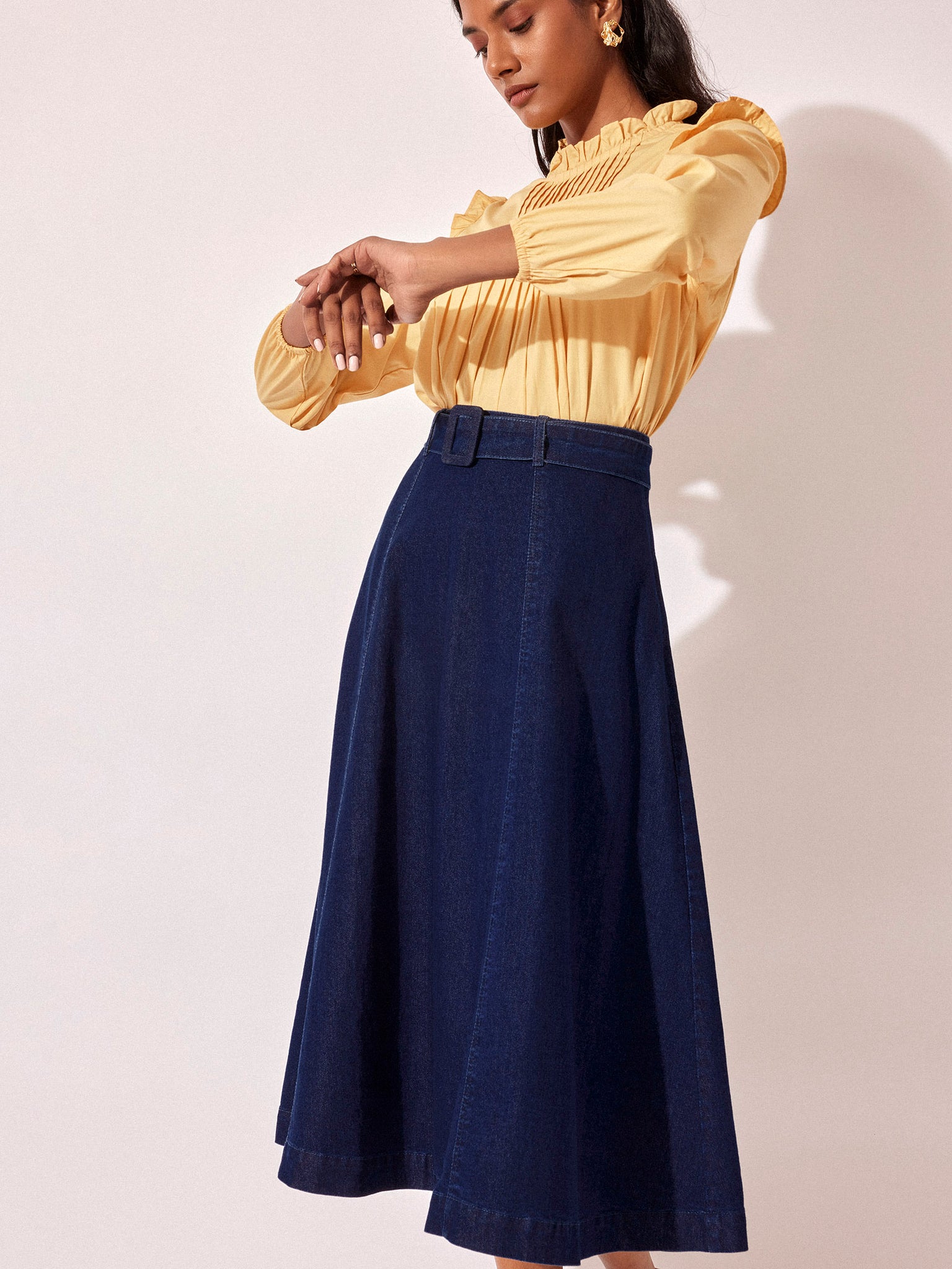 Denim Panelled A Line Skirt
Denim Panelled A Line Skirt