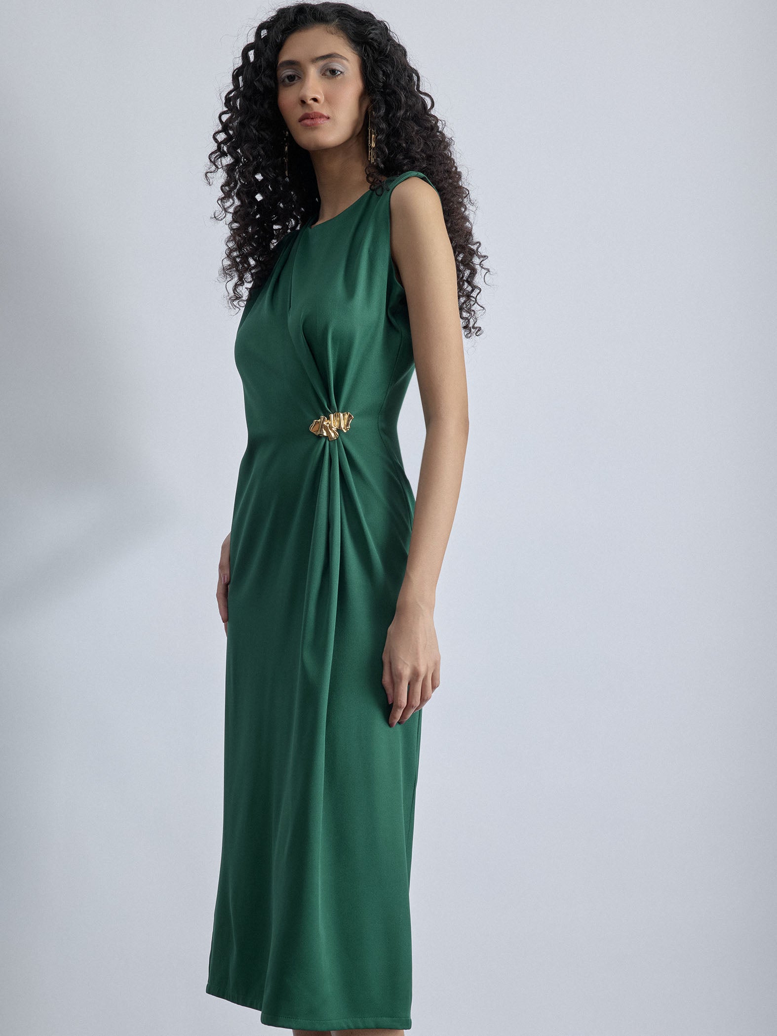 Emerald Buckled Ruched Dress