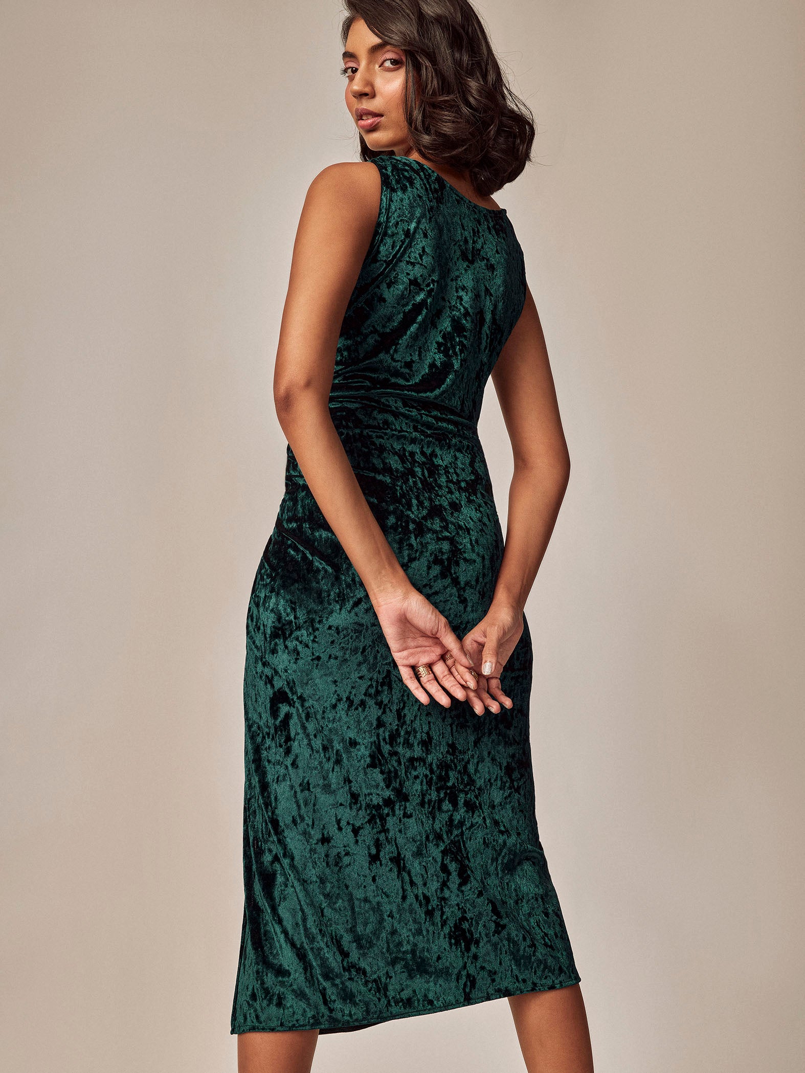 Emerald Velvet Gathered Dress
