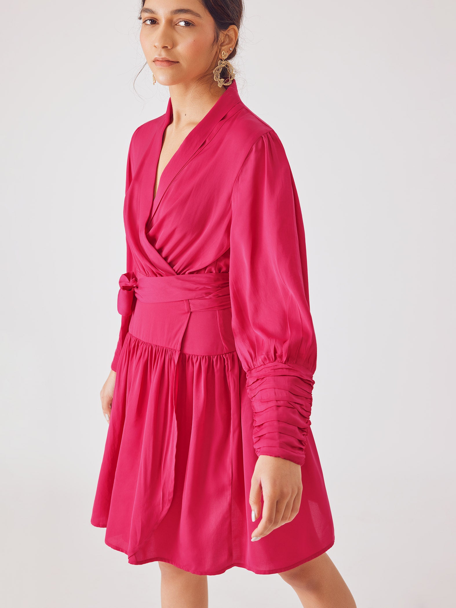 Hot Pink Shawl Collar Dress