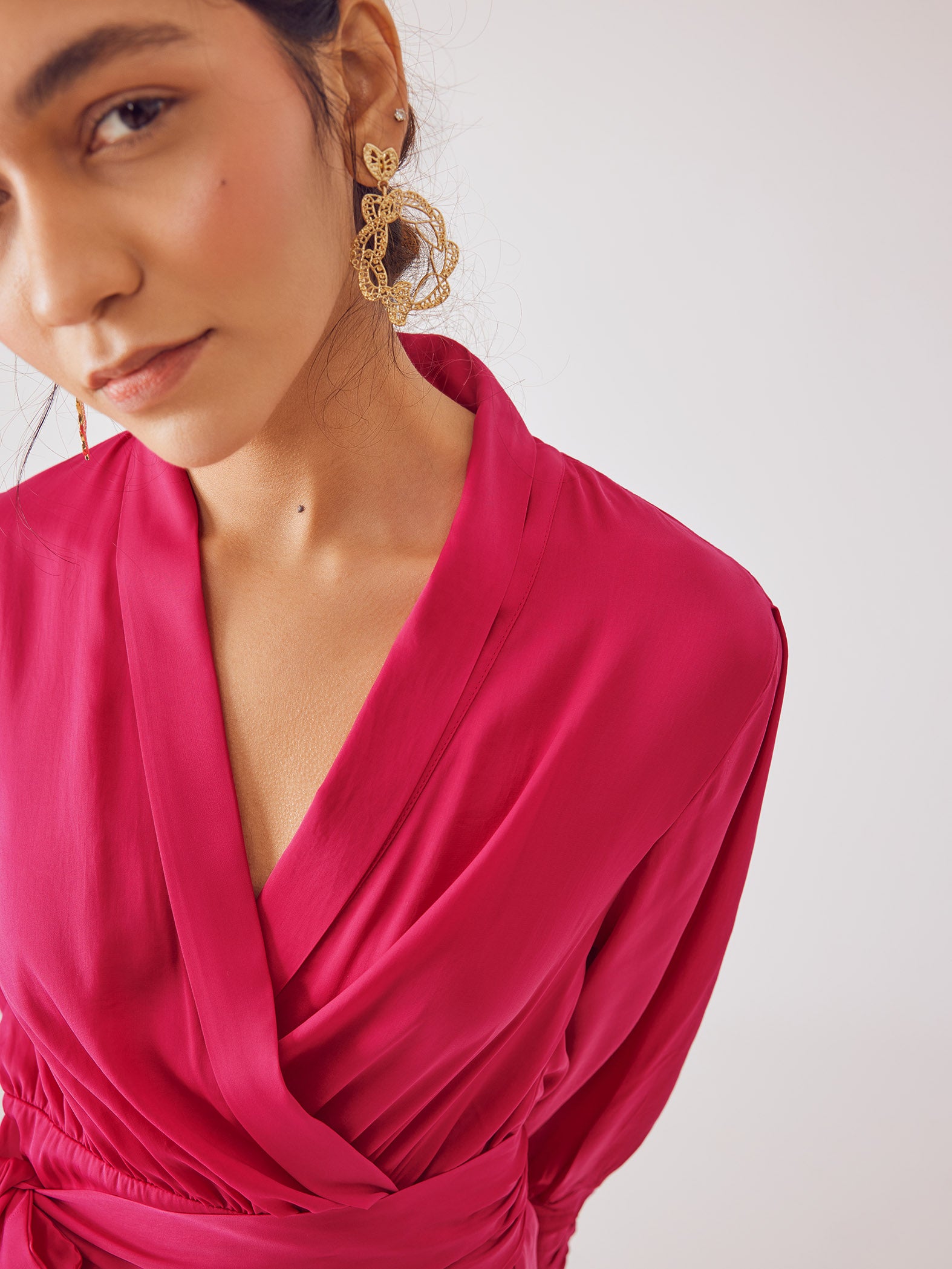 Hot Pink Shawl Collar Dress