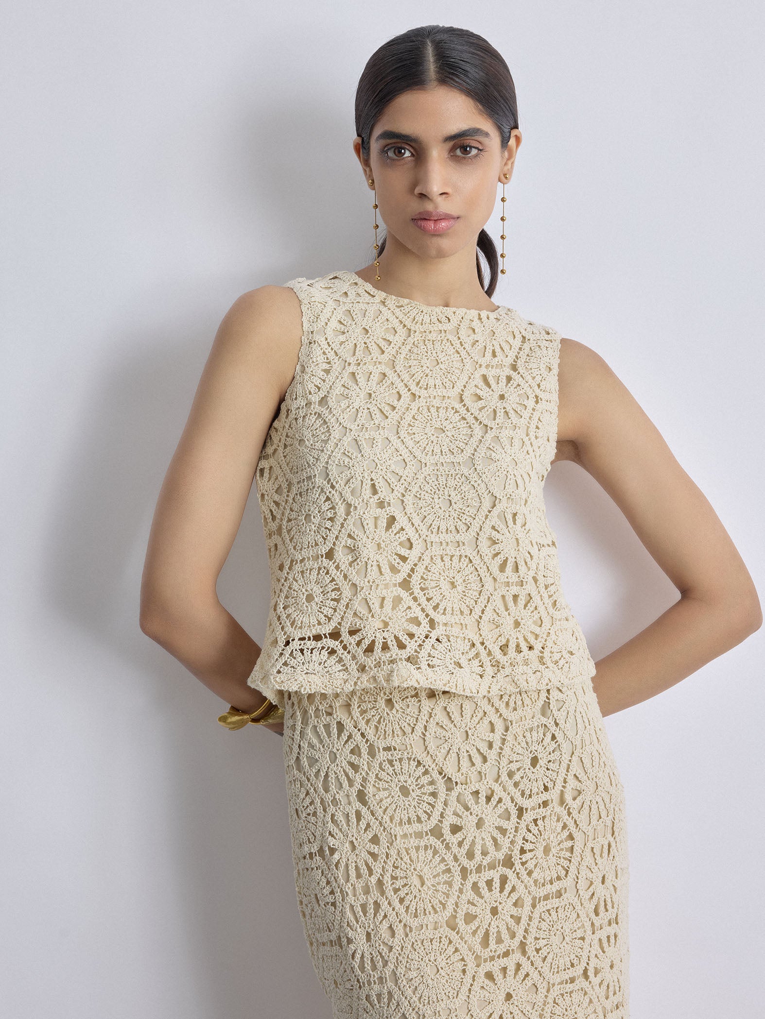 Ivory Crochet Detail Cropped Top