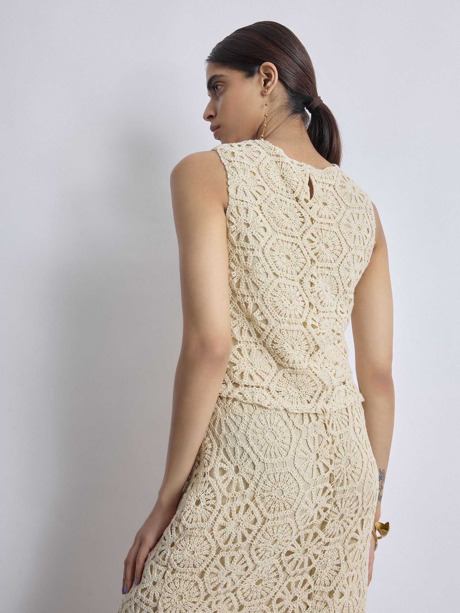 Ivory Crochet Detail Cropped Top