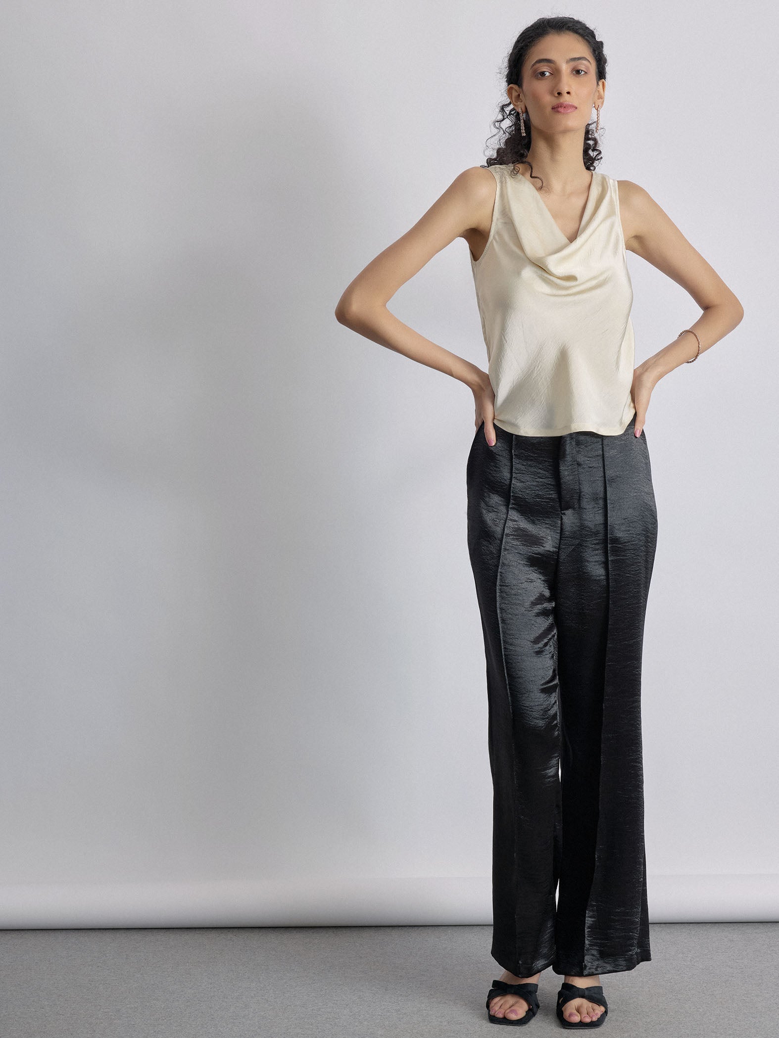 Ivory Satin Cowl Neck Top