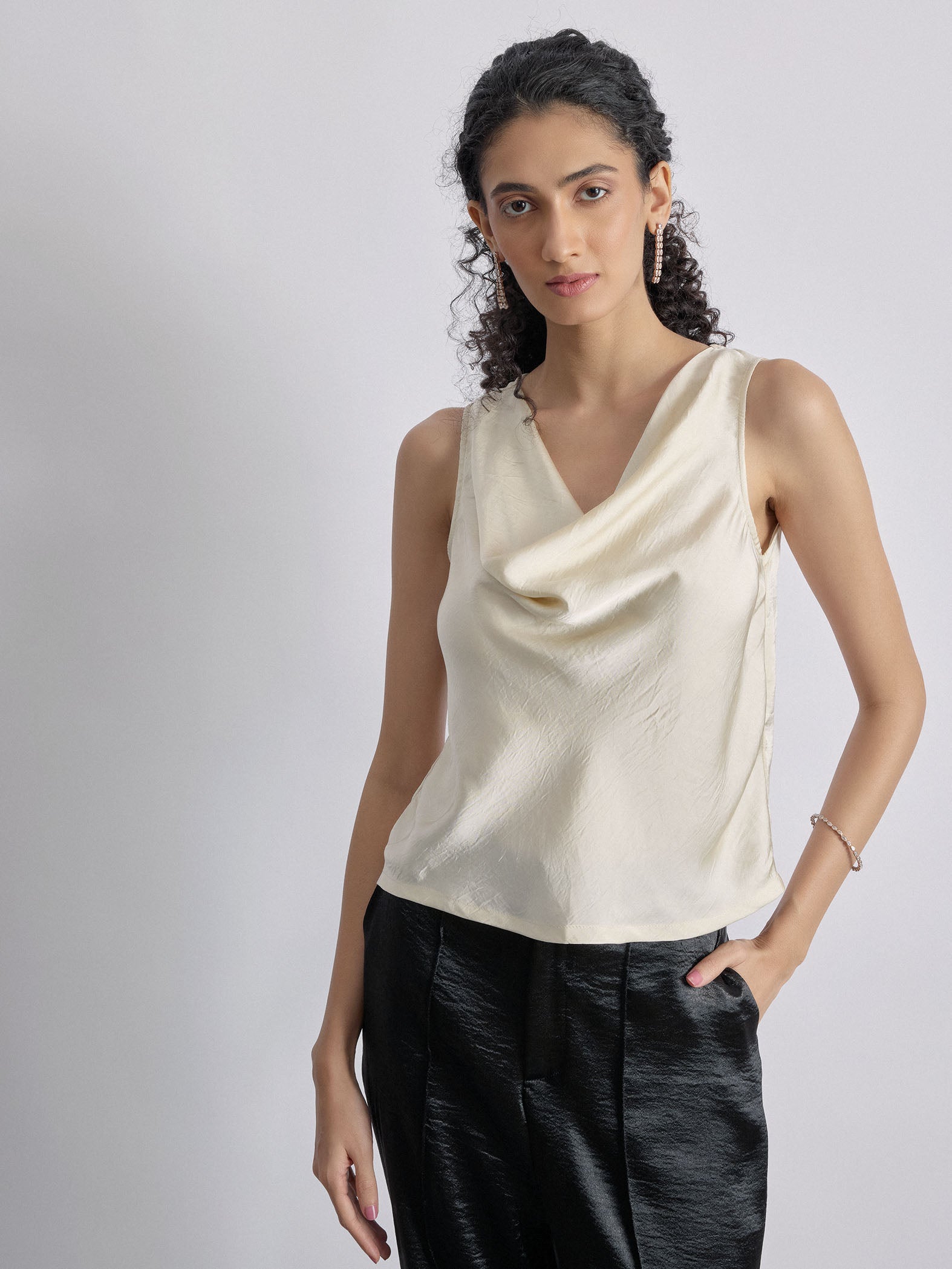 Ivory Satin Cowl Neck Top