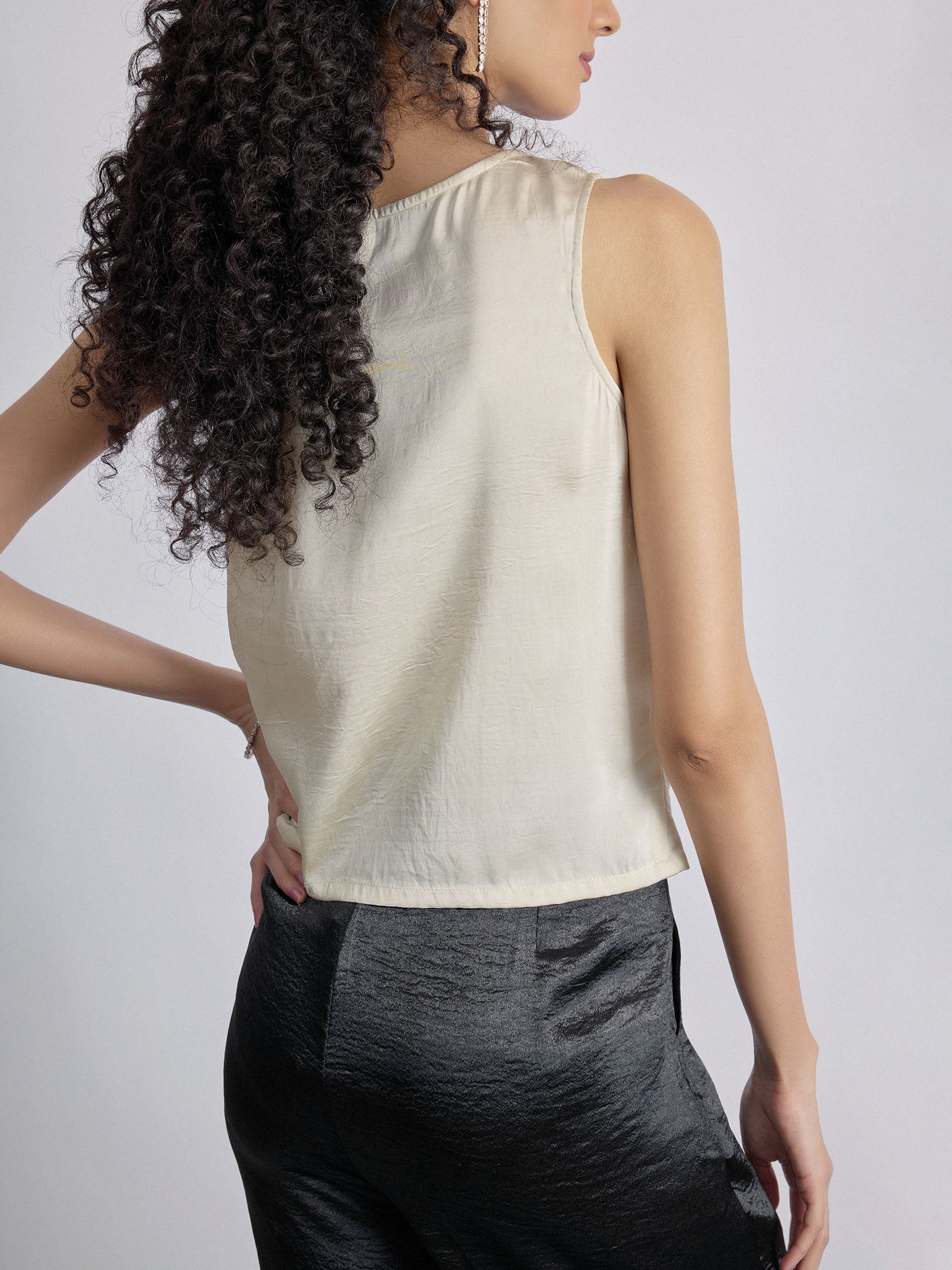 Ivory Satin Cowl Neck Top