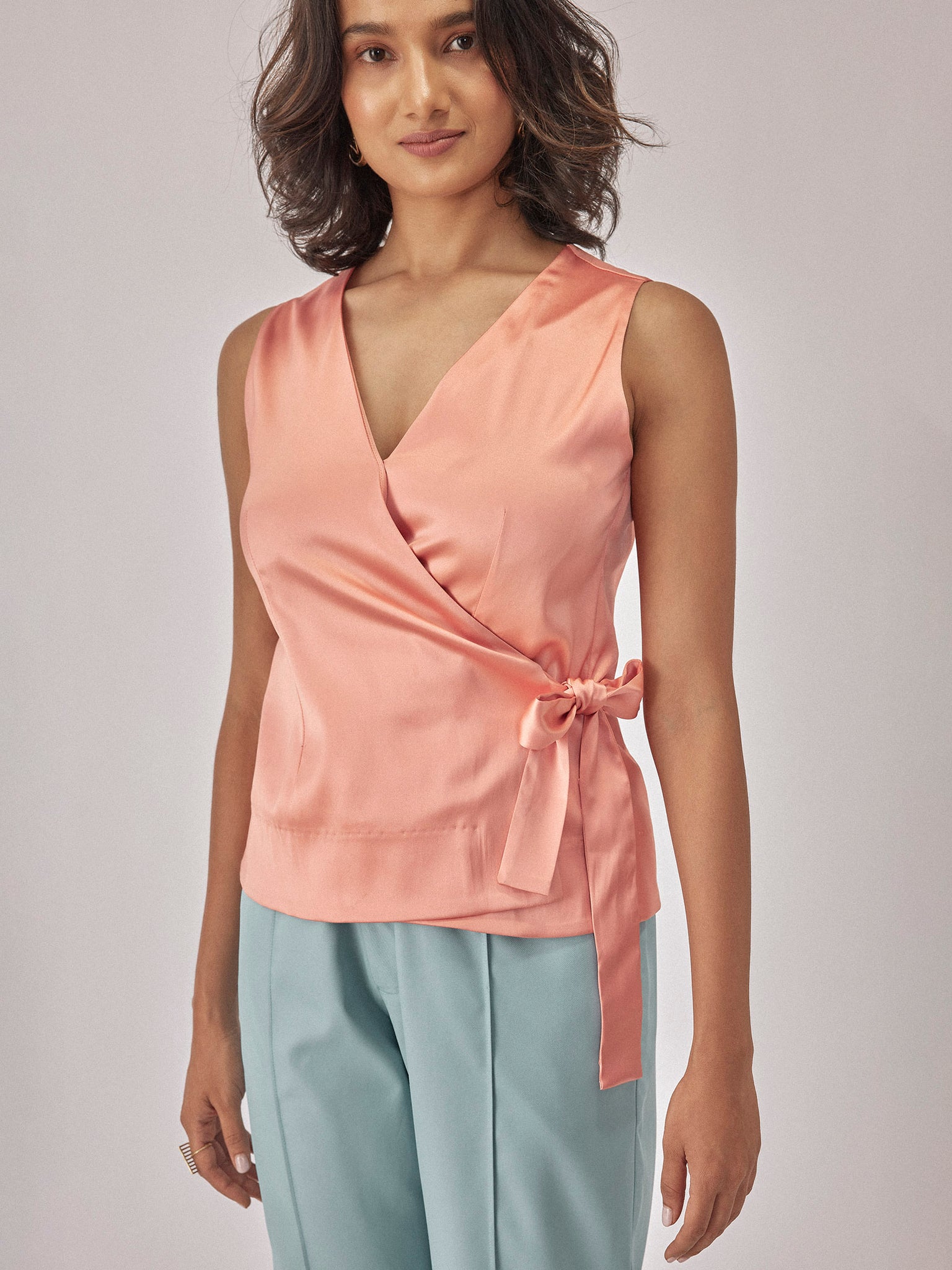 Light Coral Satin Wrap Top
Light Coral Satin Wrap Top