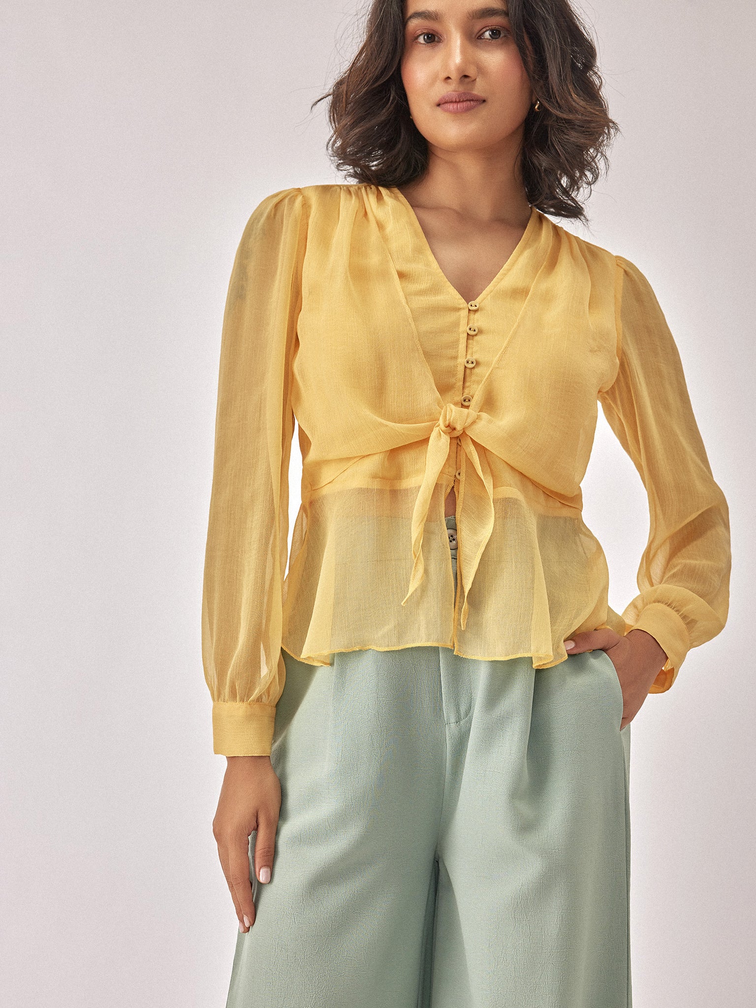 Light Yellow Chiffon Peplum Top
Light Yellow Chiffon Peplum Top