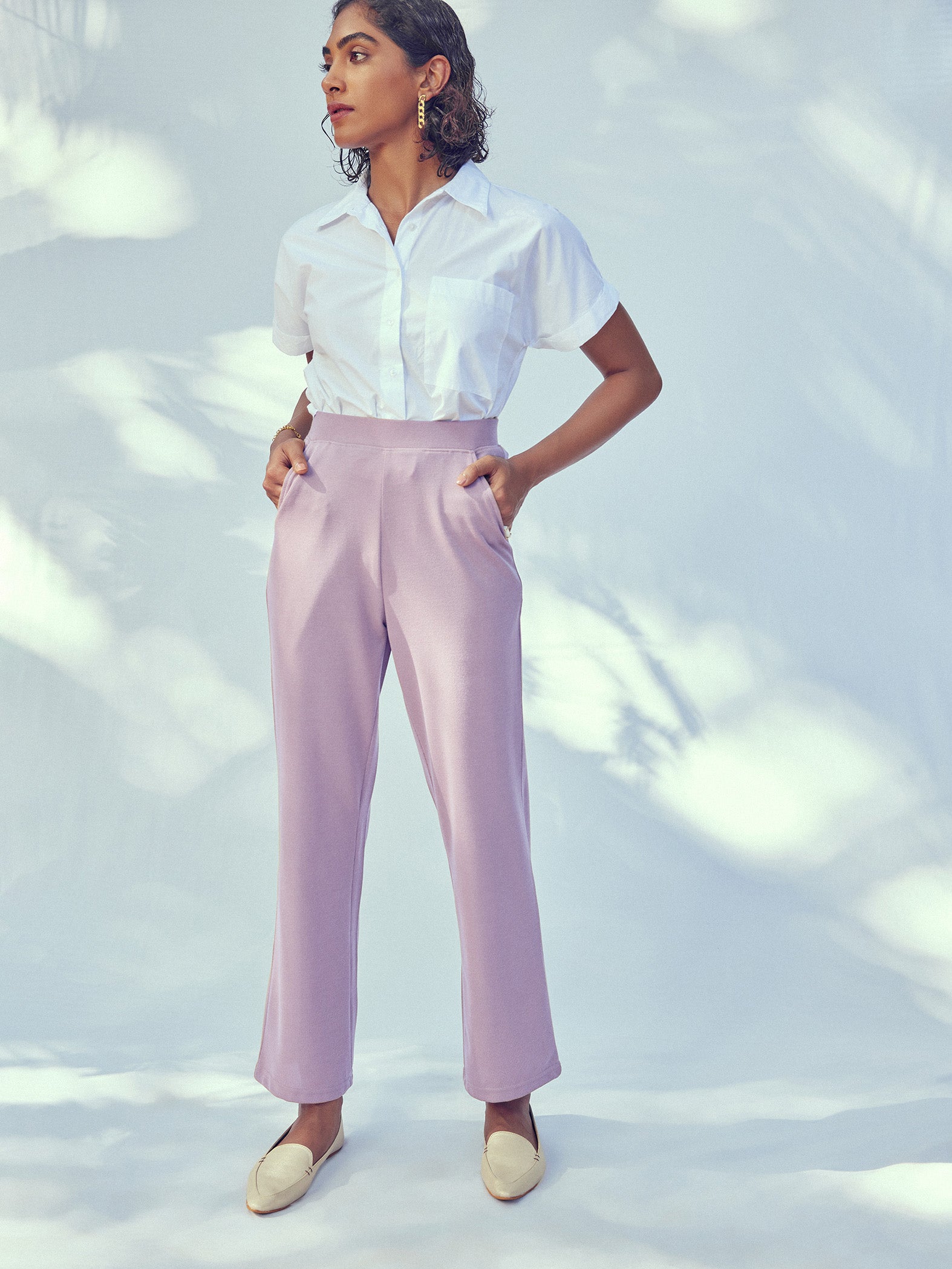 Lilac Knit High Waisted Pants  Buy Lilac Knit High Waisted Pants for Women  Online