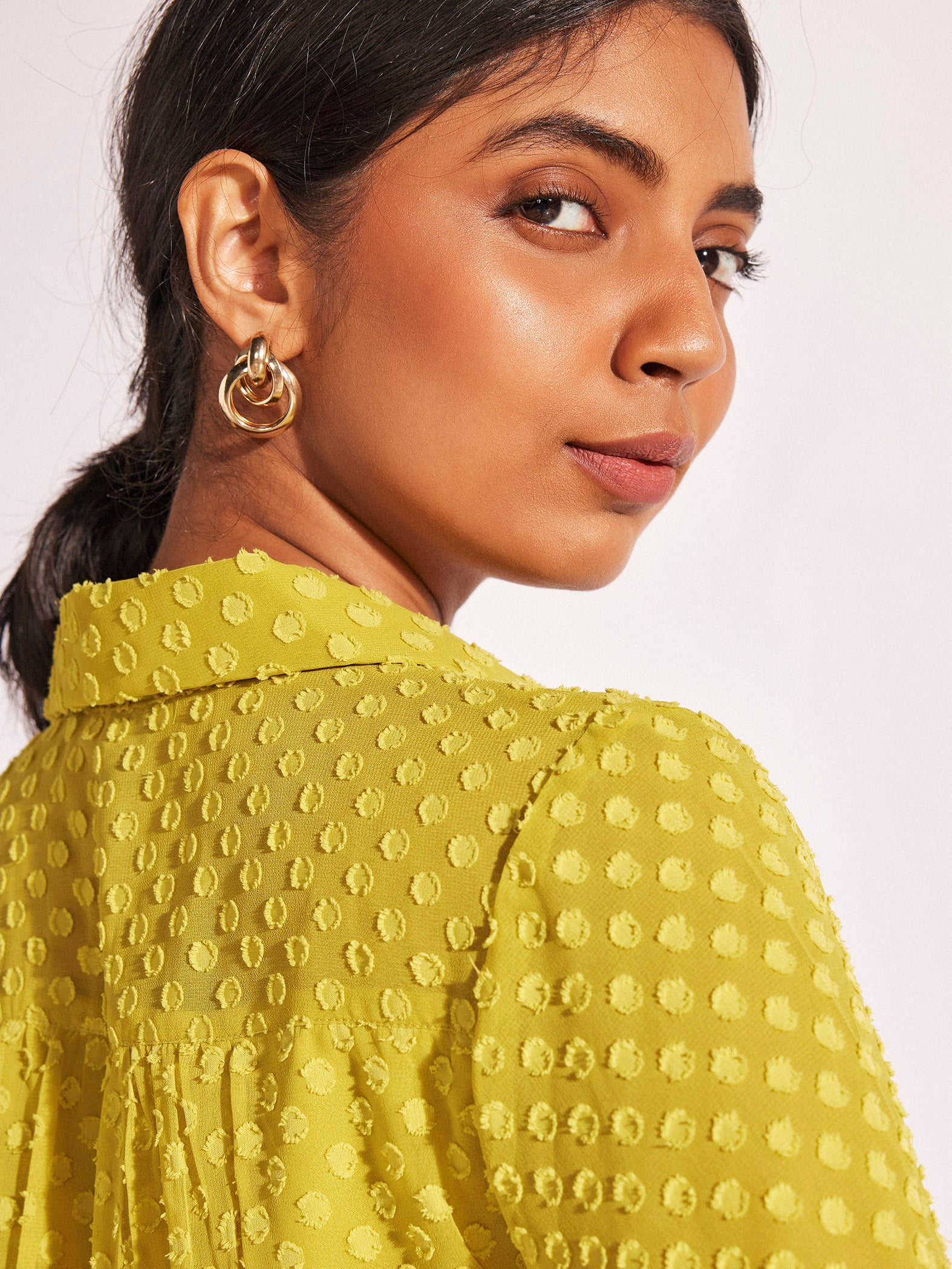 Lime Dobby Collared Top