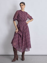 Maroon Ditsy Floral Smocked Dress