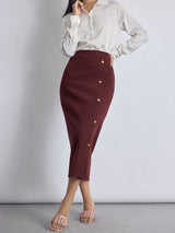 Merlot Front Slit Knit Skirt