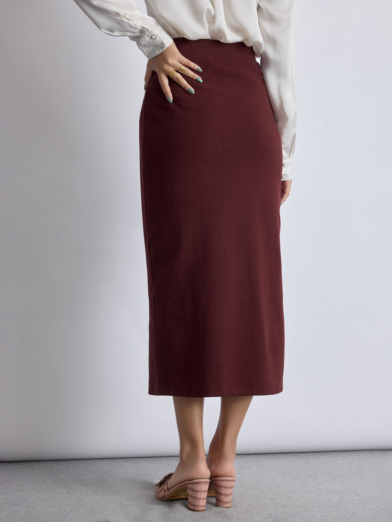 Merlot Front Slit Knit Skirt