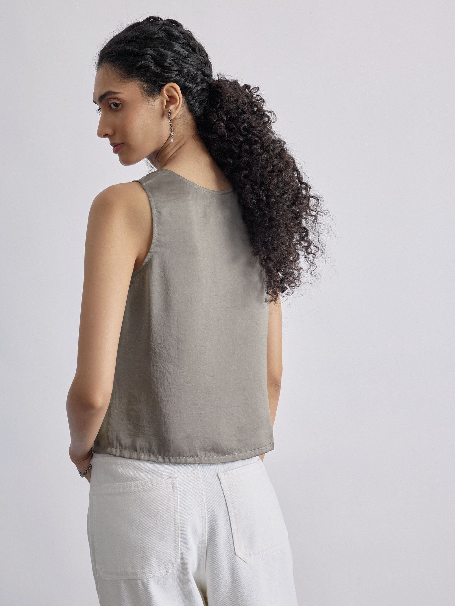 Charcoal Satin Cowl Neck Top