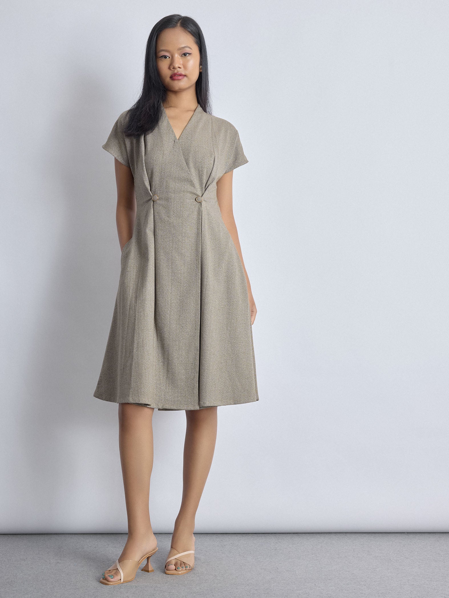 Mocha Textured Pleated Dress