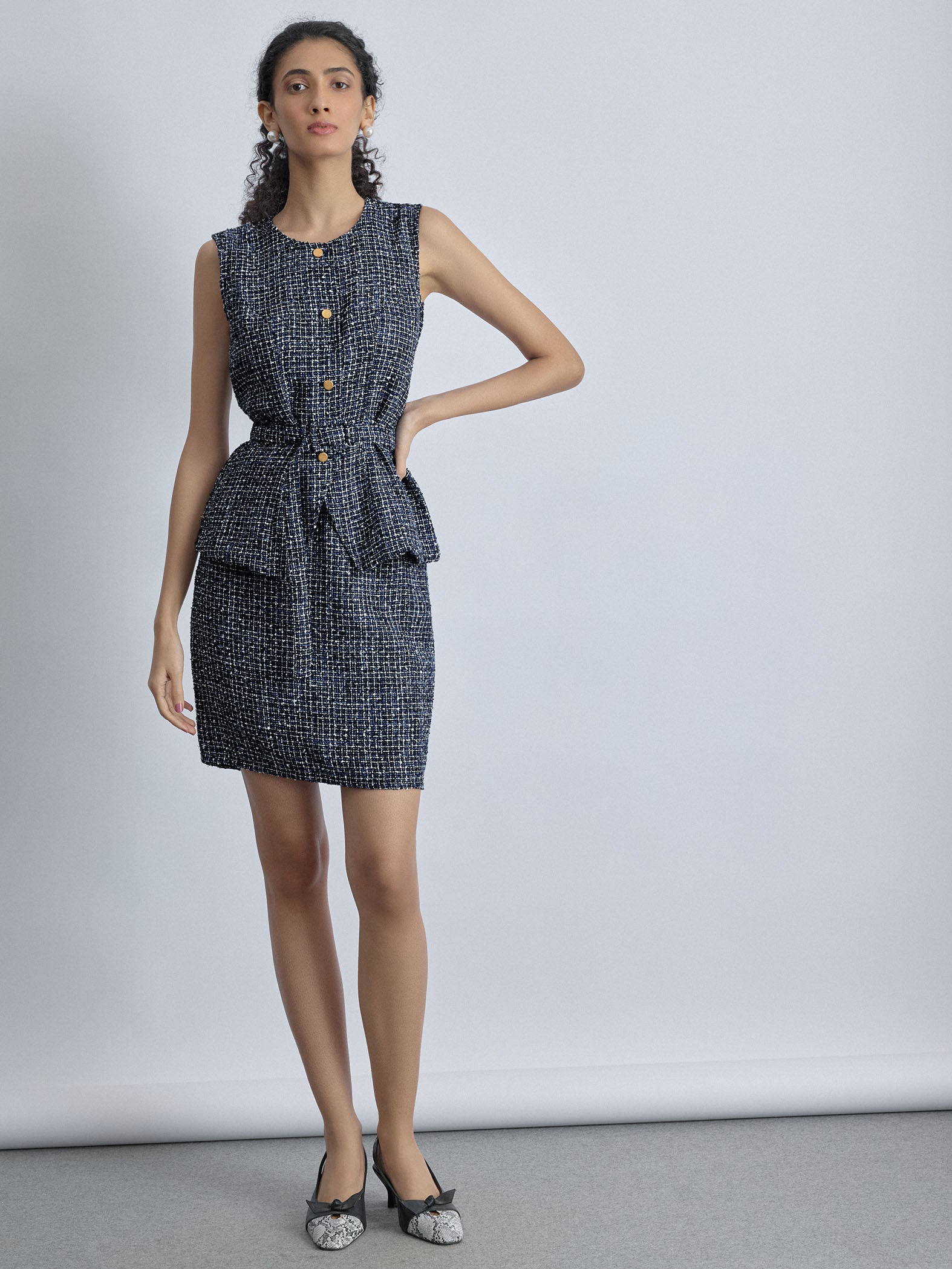 Navy Tweed Mini Skirt