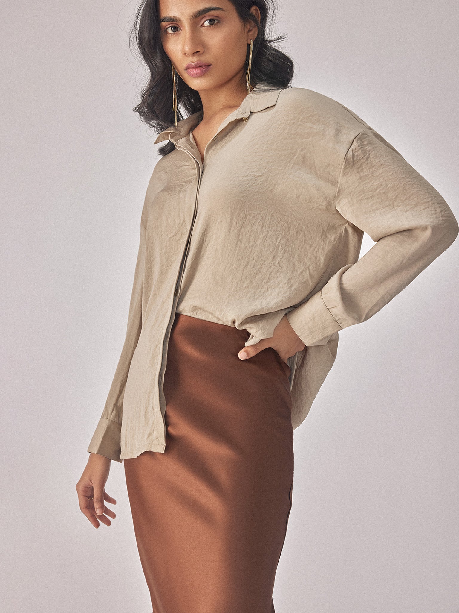 Oatmeal Satin Shirt
Oatmeal Satin Shirt