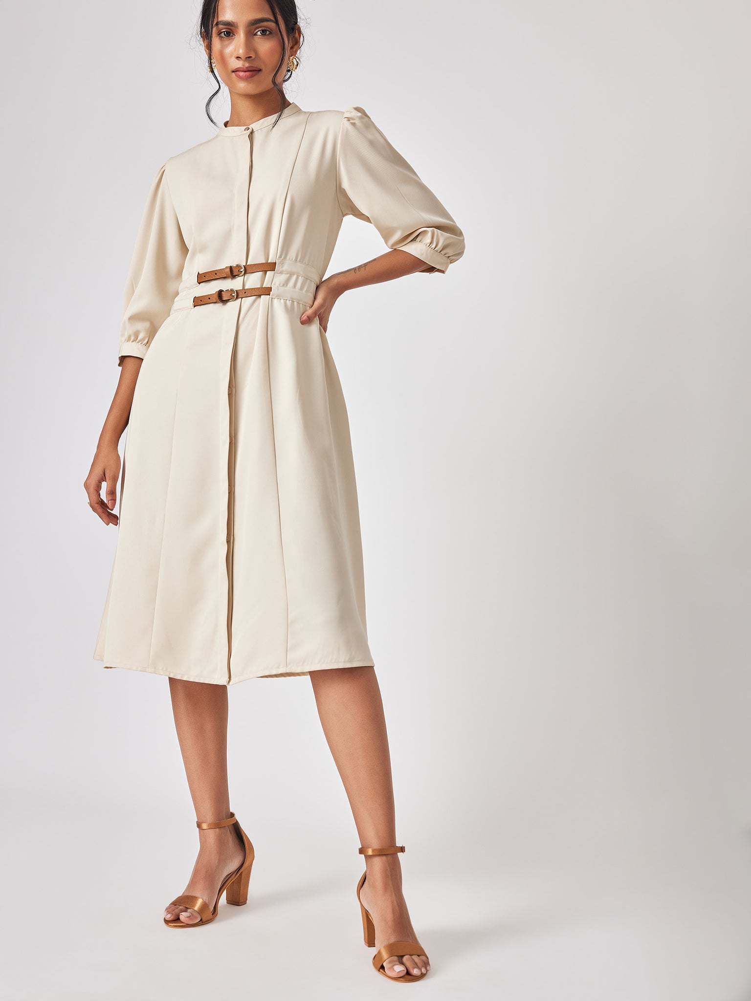 

Off White Double Belted Dress