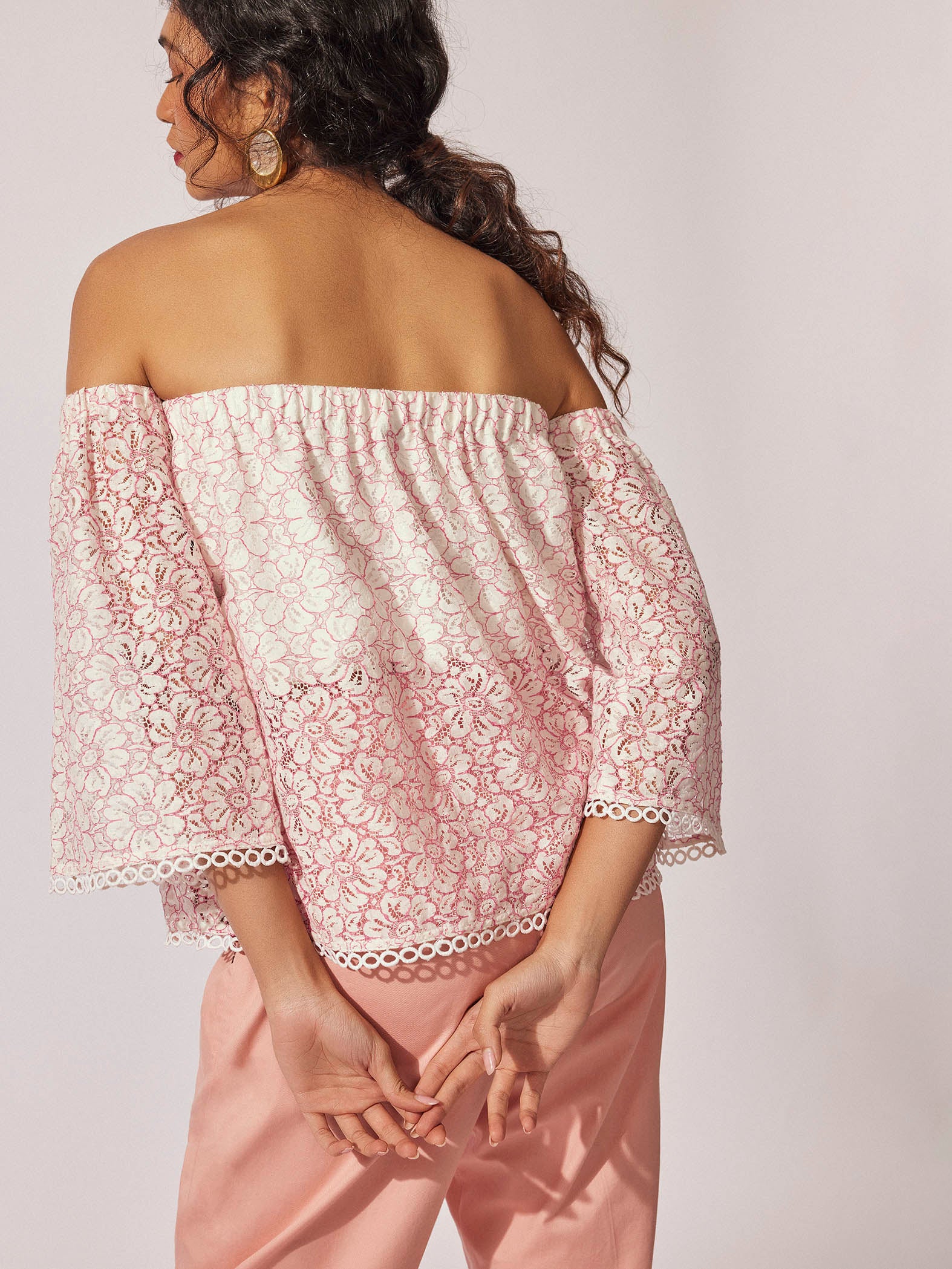 Off White Lace Off Shoulder Top