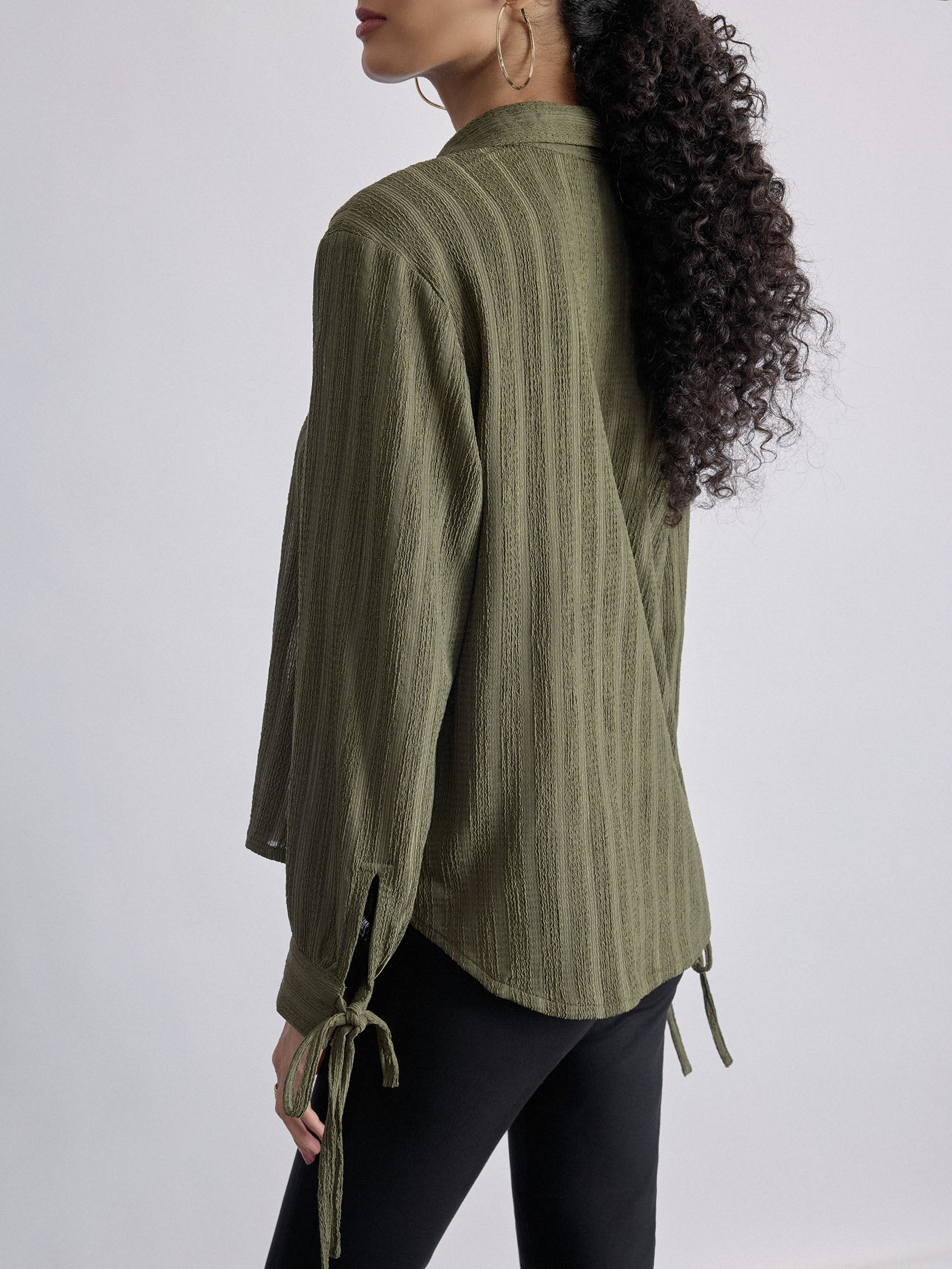 Olive Sleeve Tie Up Shirt