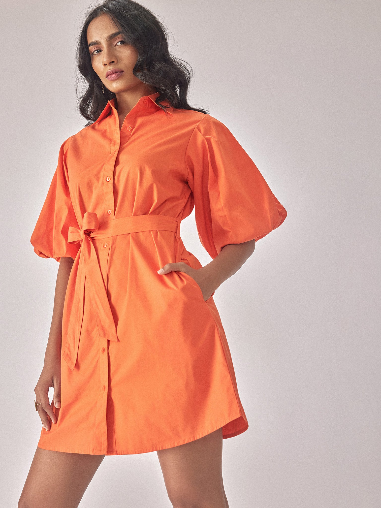 Orange Balloon Sleeves Shirt Dress
Orange Balloon Sleeves Shirt Dress