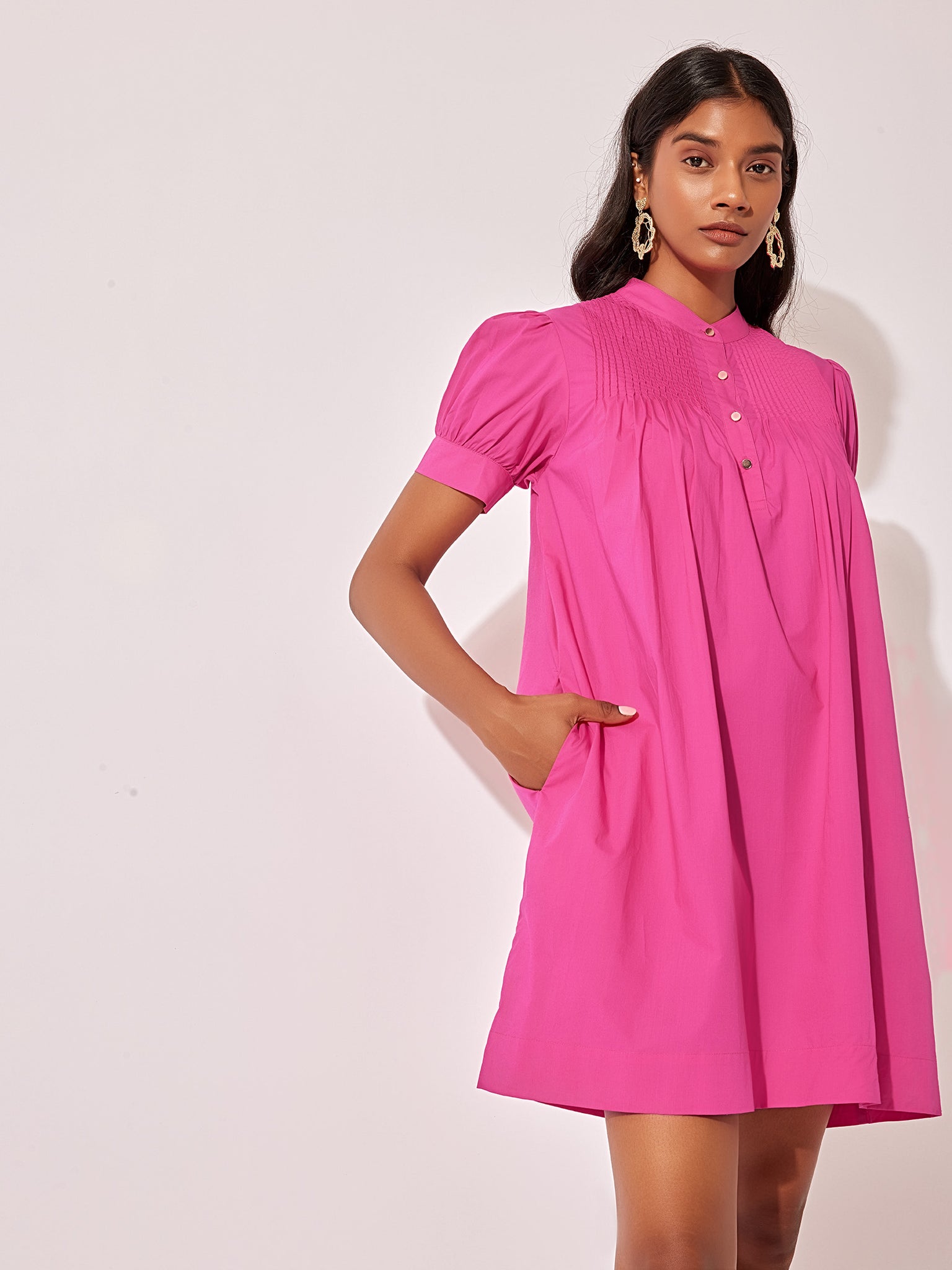PInk Puff Sleeve Pintuck Mini Dress
PInk Puff Sleeve Pintuck Mini Dress