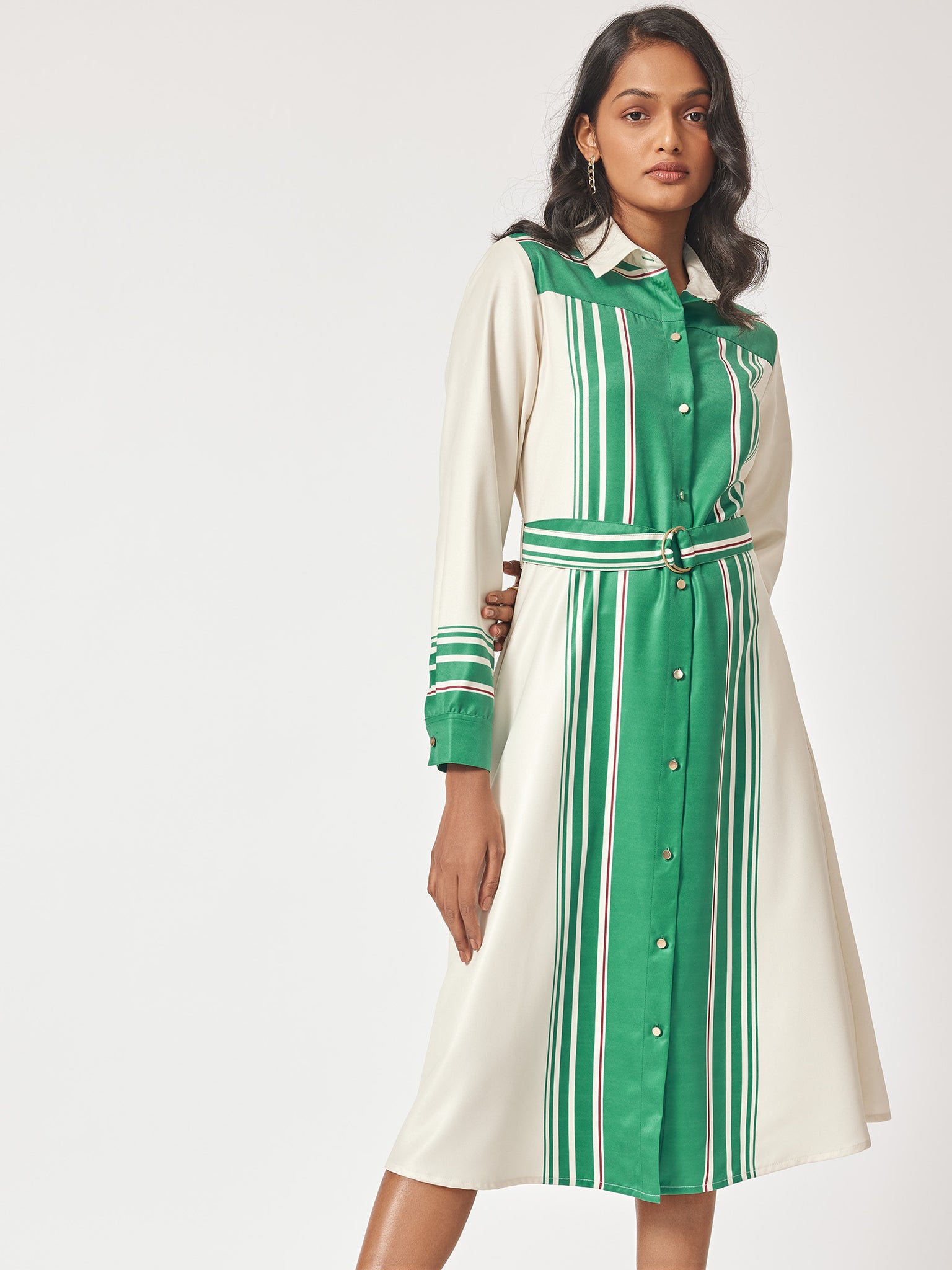 Red & Green Stripe Detail Midi Dress 
Red & Green Stripe Detail Midi Dress