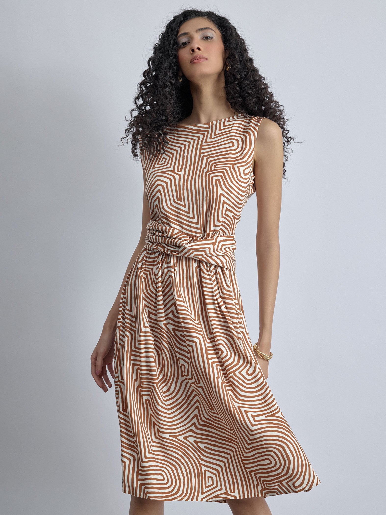 Retro Striped Twist Knot Dress