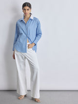 Sky Striped Double Collar Shirt