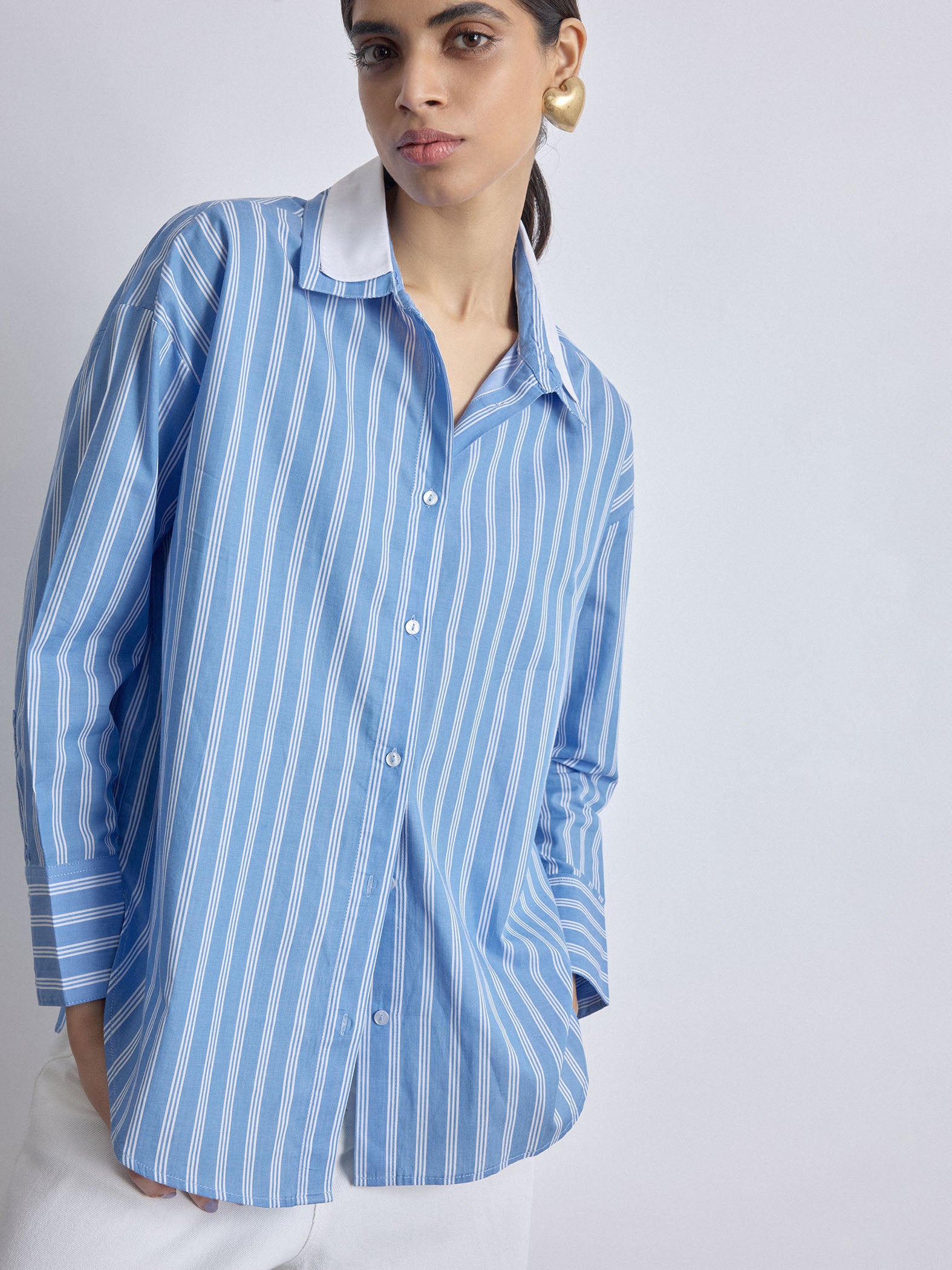 Sky Striped Double Collar Shirt