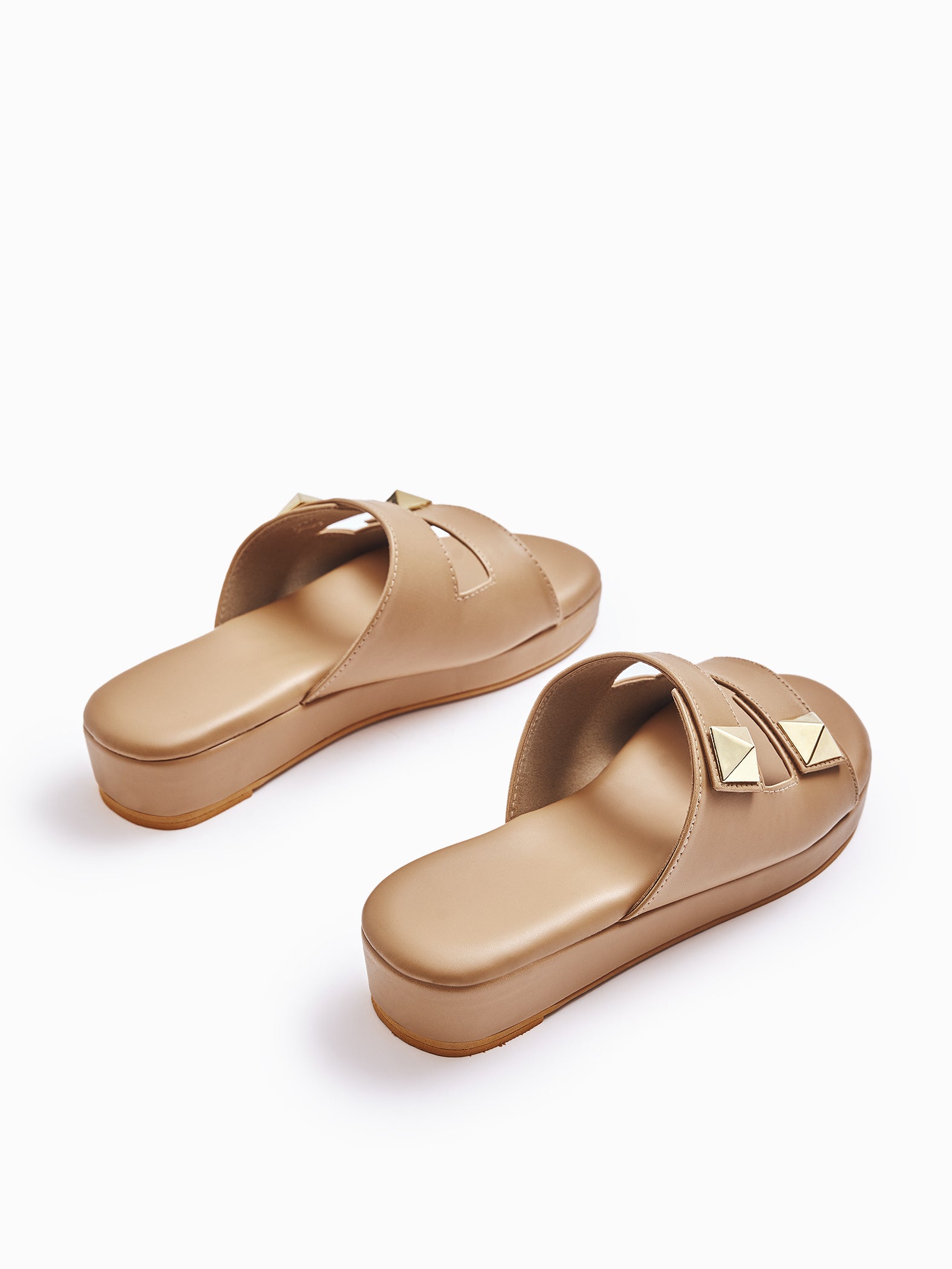 Tan Studded Cut Out Strap Sliders