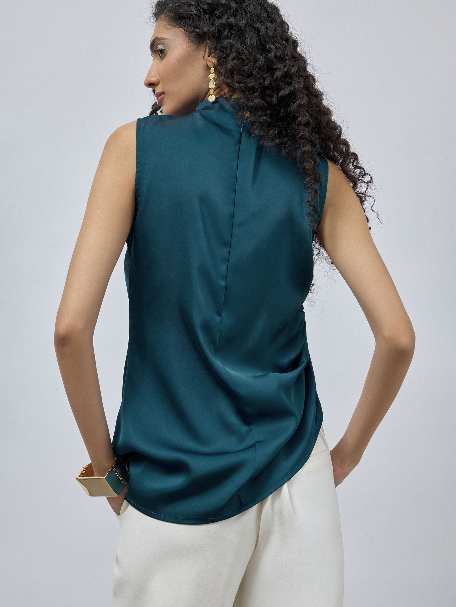 Teal Satin Ruched Top