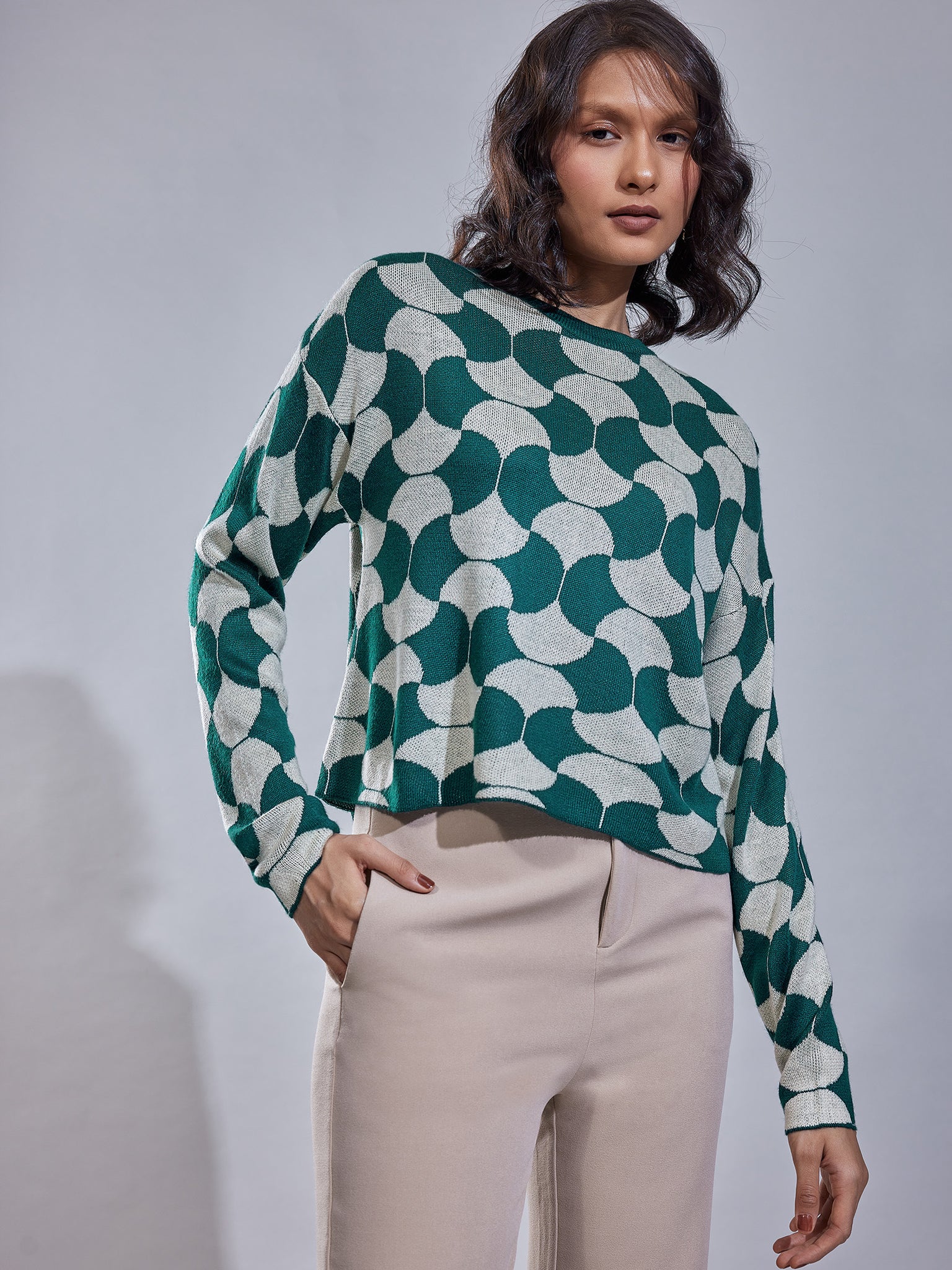 Teal & Ecru Abstract Print Jumper
Teal & Ecru Abstract Print Jumper