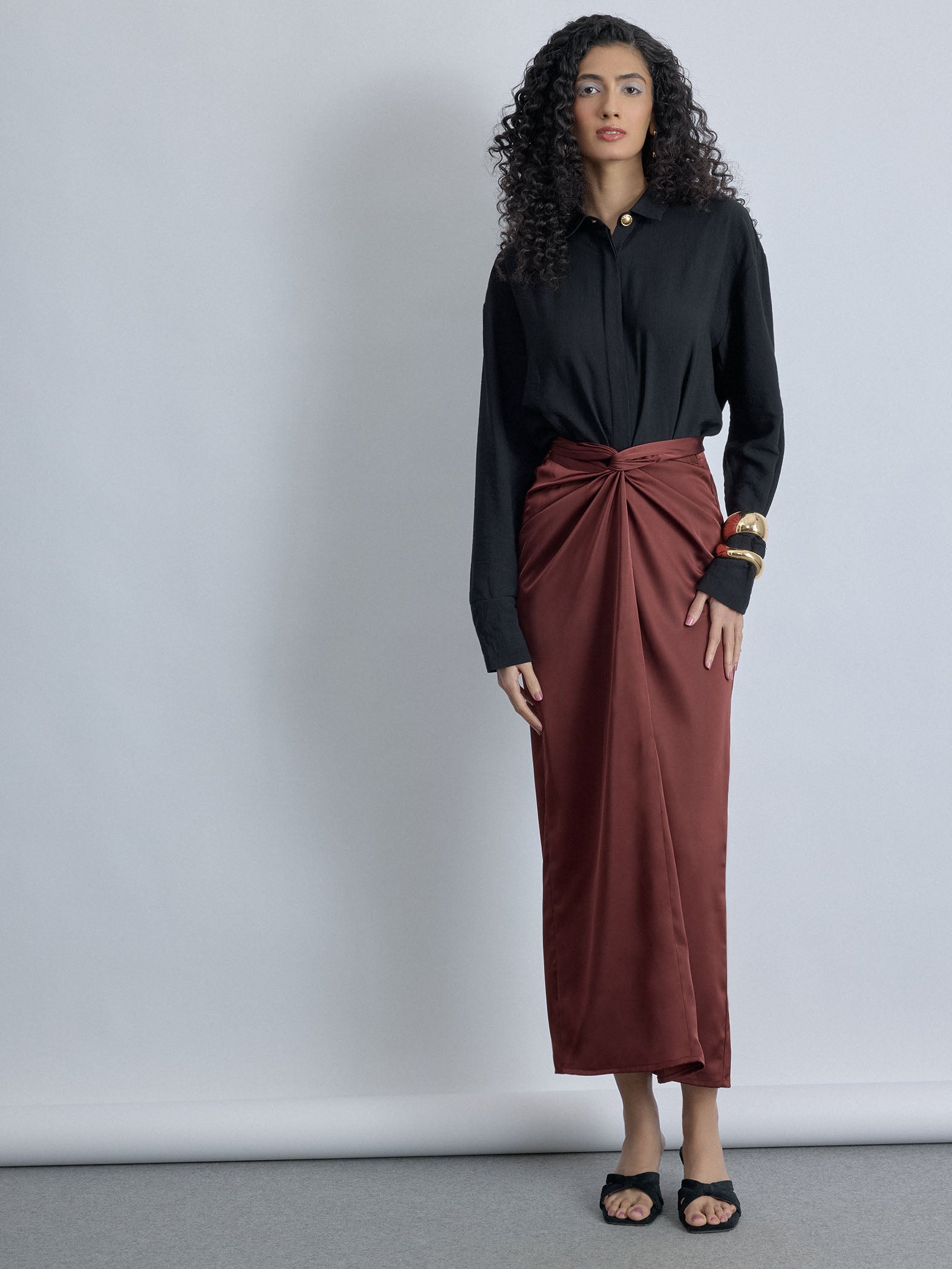 Terracotta Satin Draped Skirt
