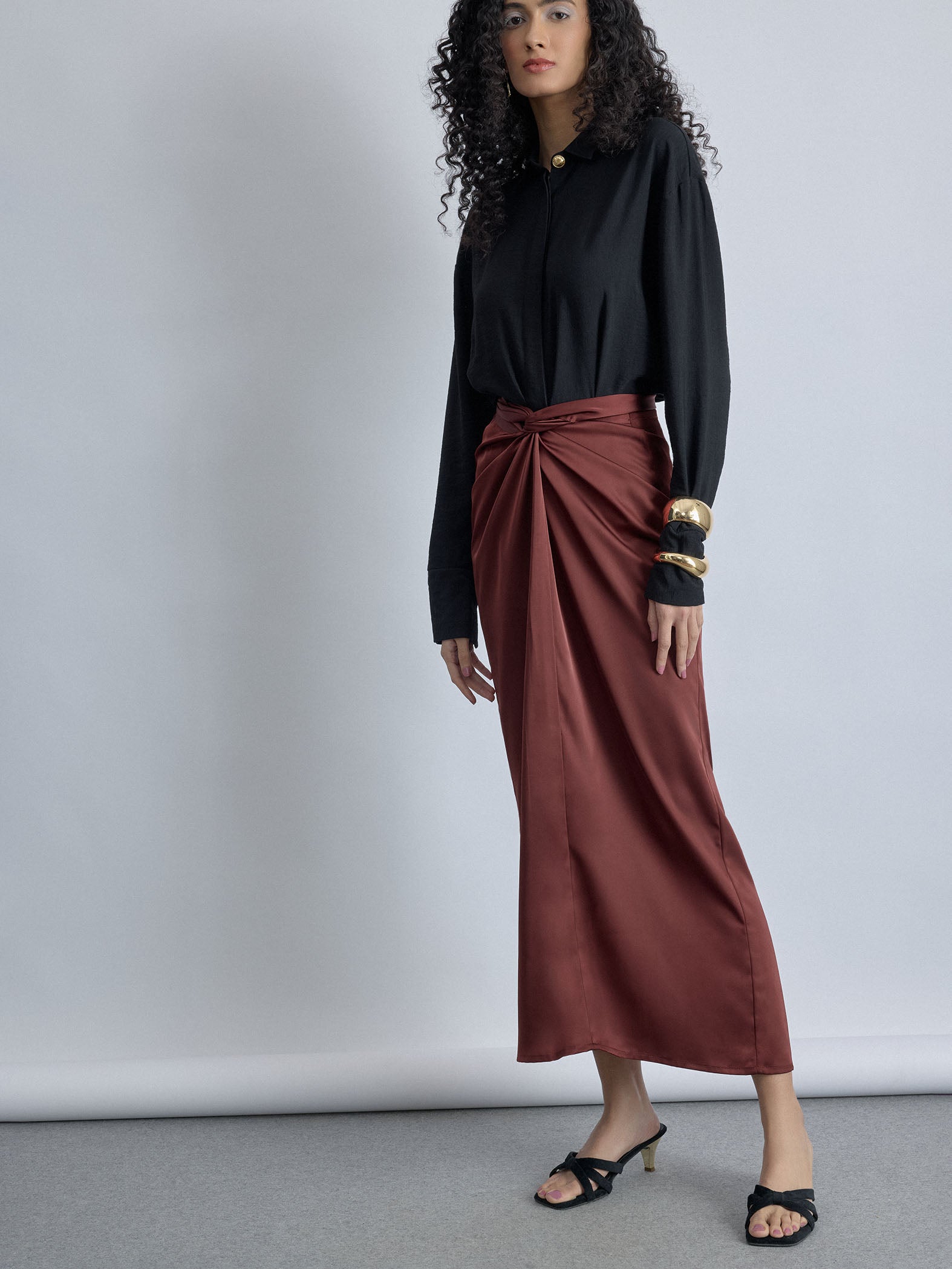 Terracotta Satin Draped Skirt