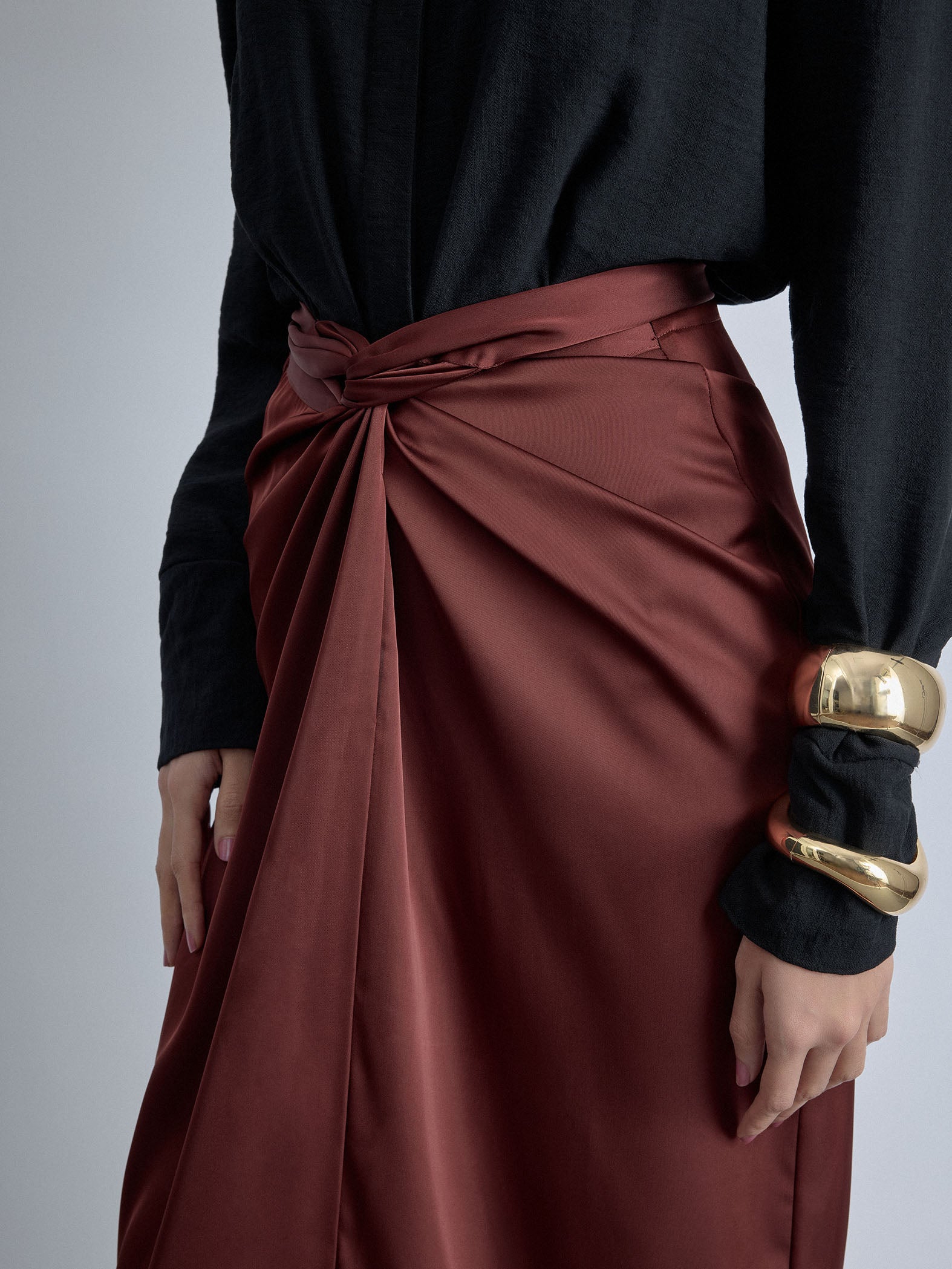 Terracotta Satin Draped Skirt