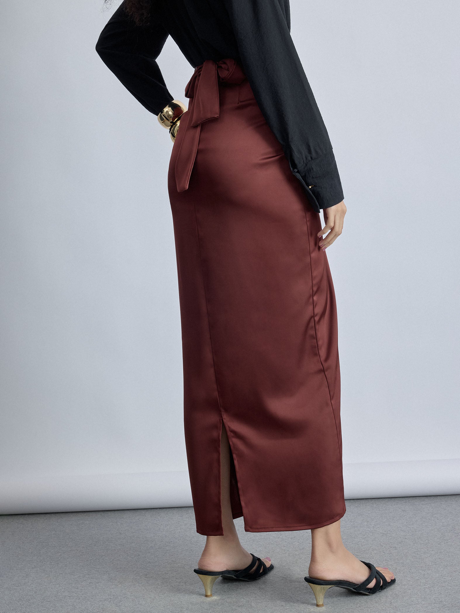 Terracotta Satin Draped Skirt