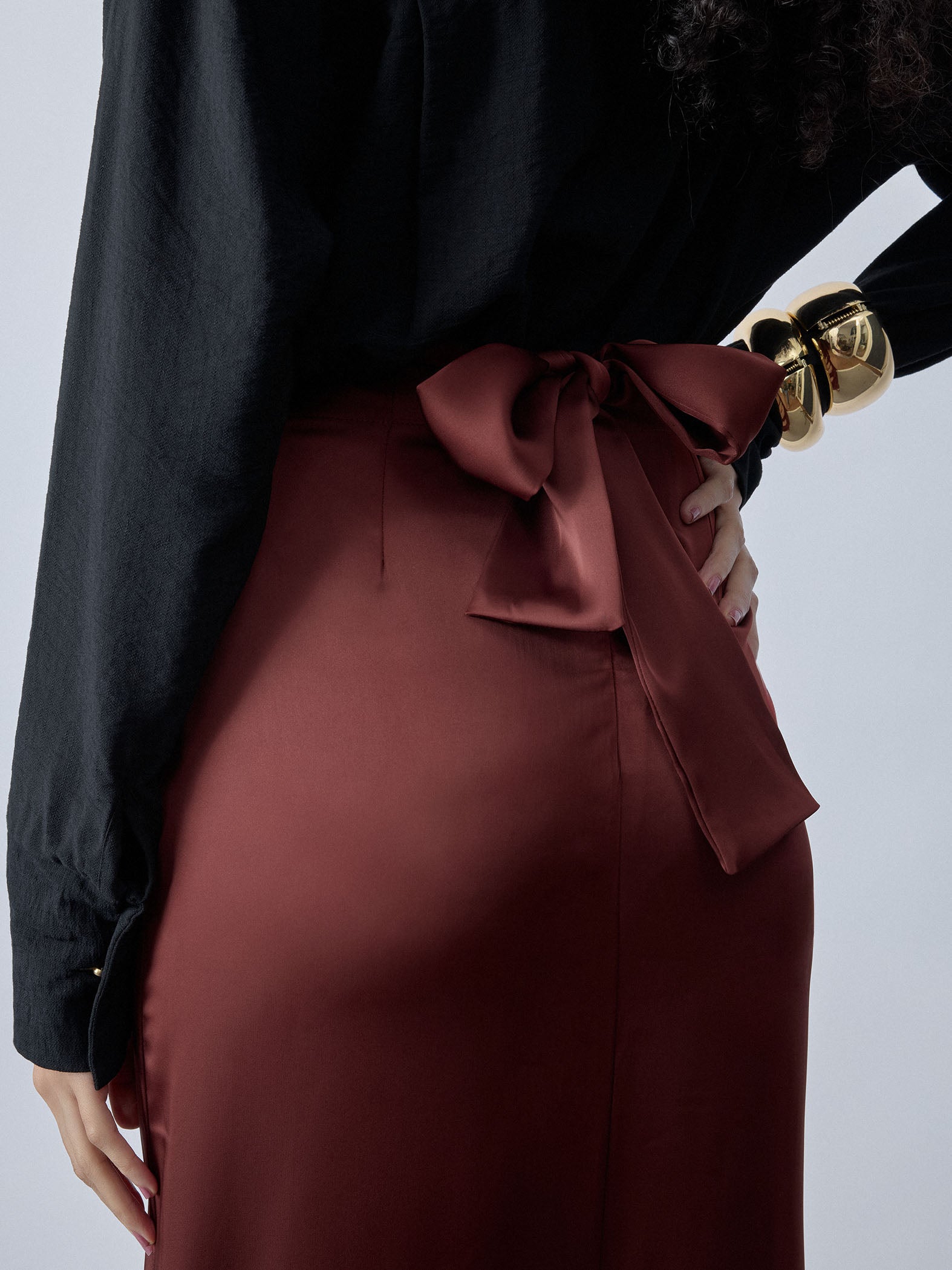 Terracotta Satin Draped Skirt