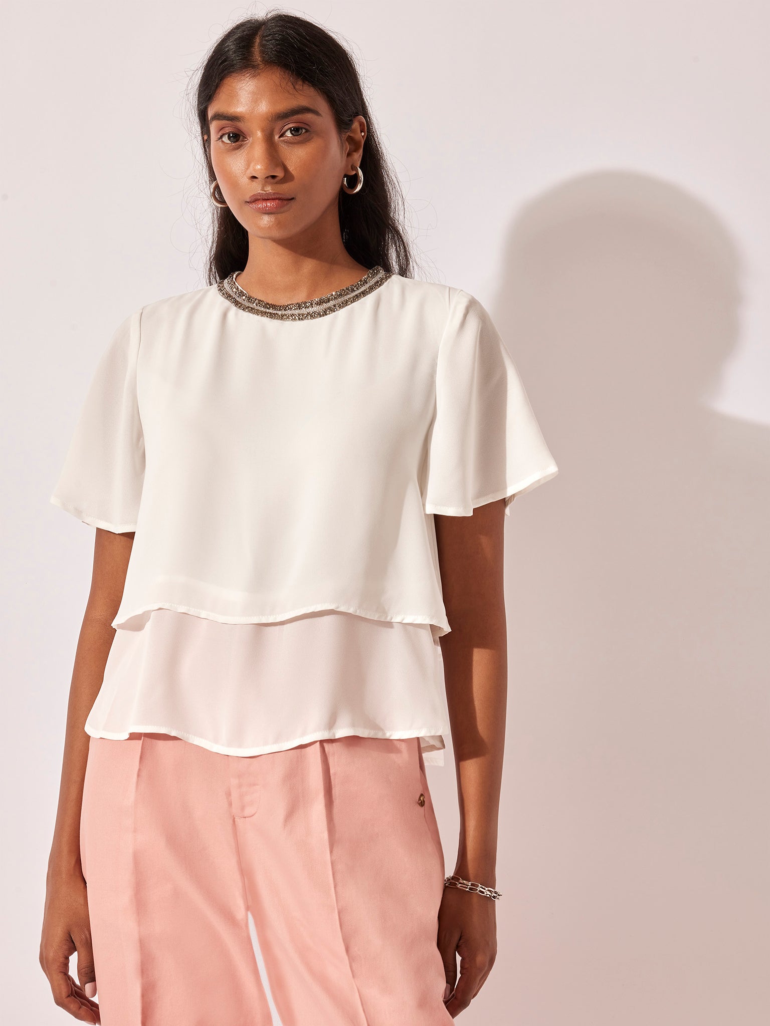 White Embellished Neck Top
White Embellished Neck Top