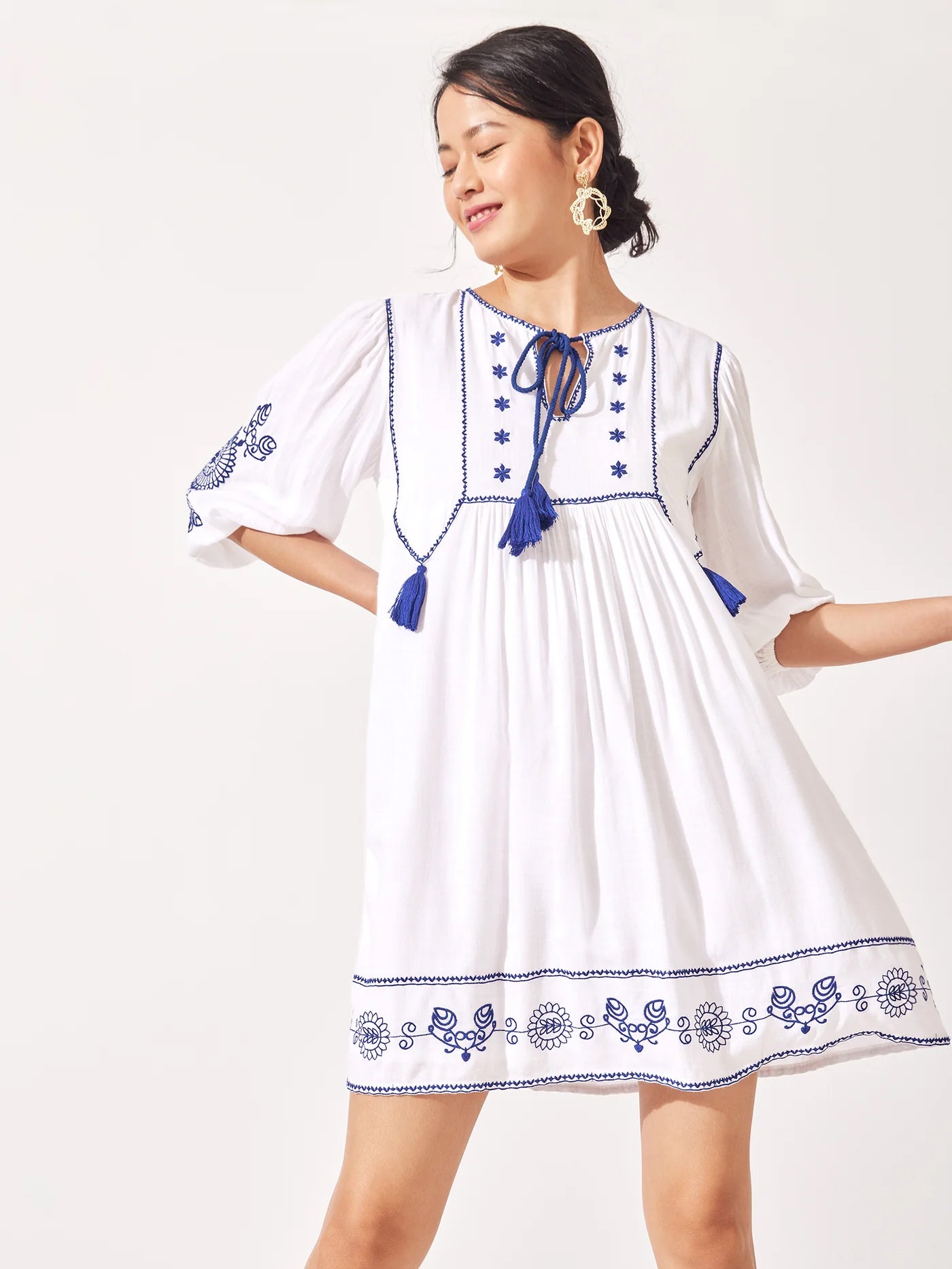 White Embroidered Yoke Dress 
White Embroidered Yoke Dress